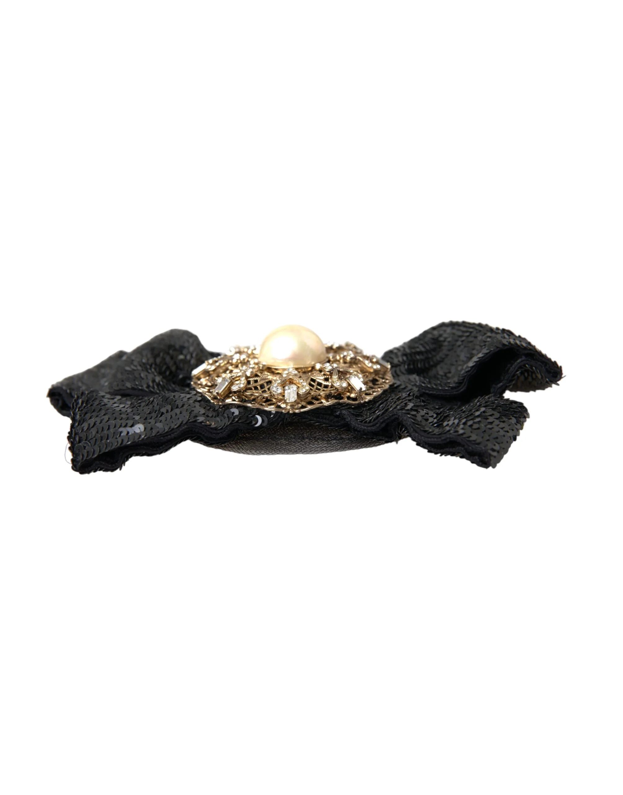 Dolce & Gabbana Black Sequin Pearl Handmade Brooch Hair Pin - Image 4