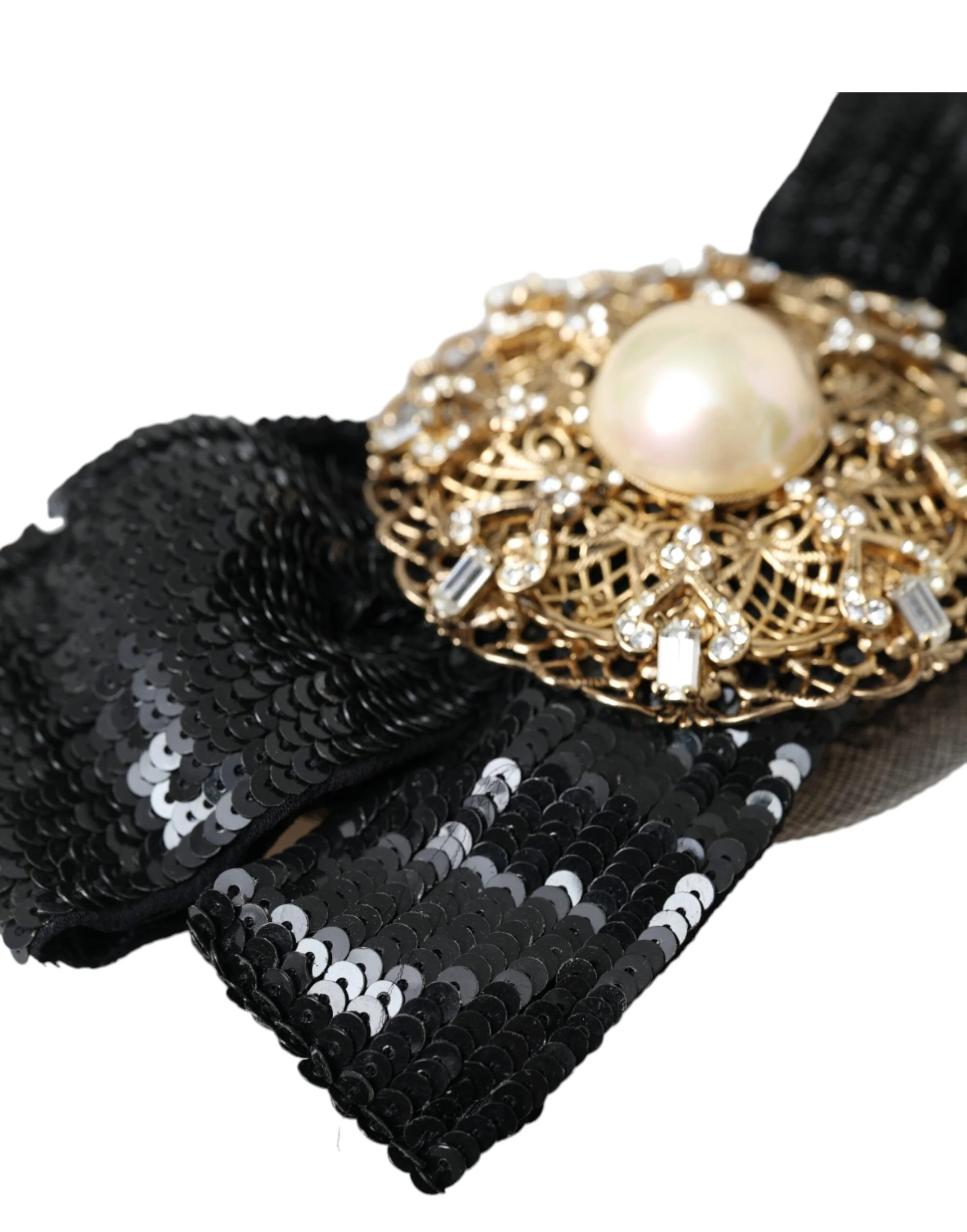 Dolce & Gabbana Black Sequin Pearl Handmade Brooch Hair Pin - Image 5