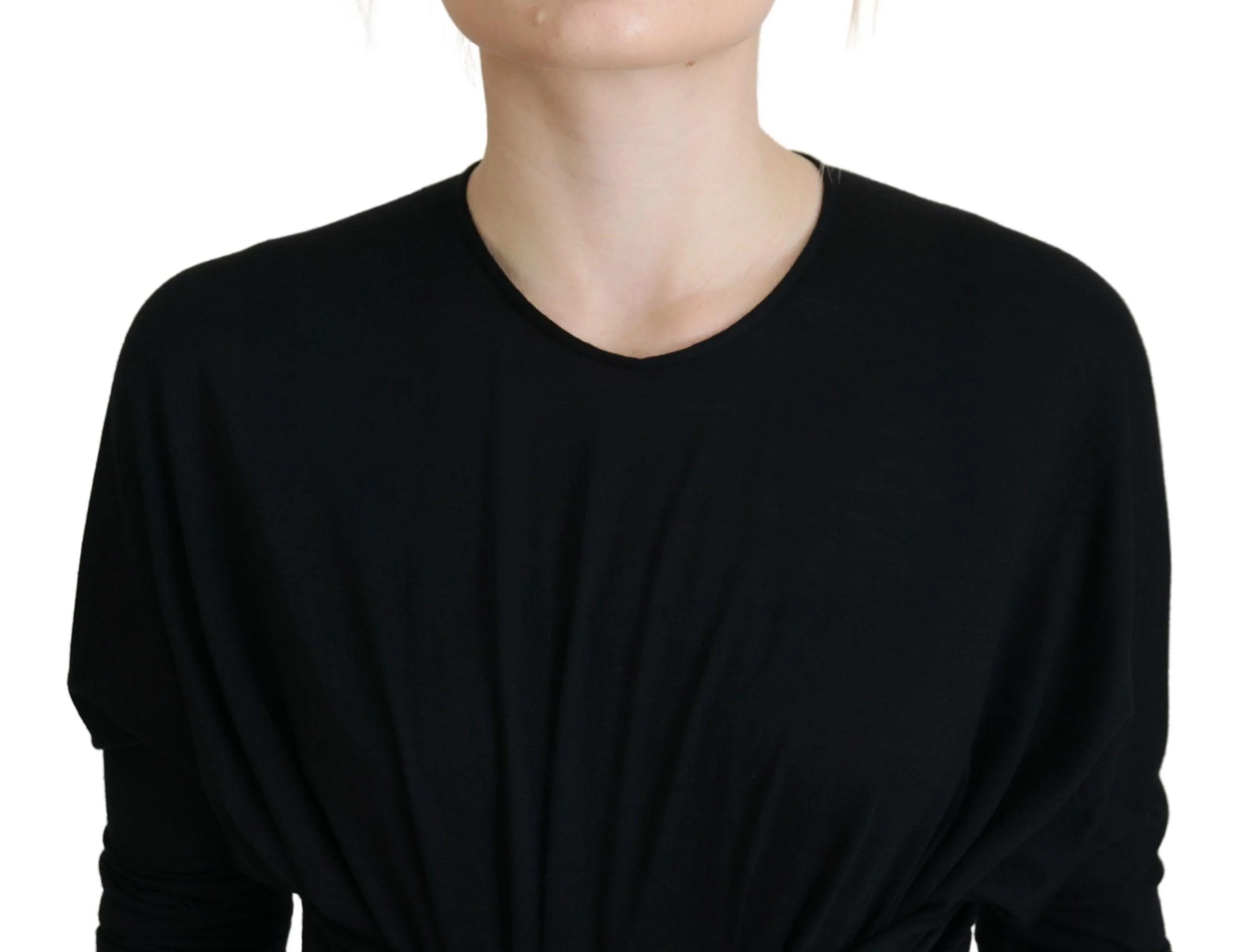 Dolce & Gabbana Black Sheath Midi Gown Wool Wrap Dress - Image 4