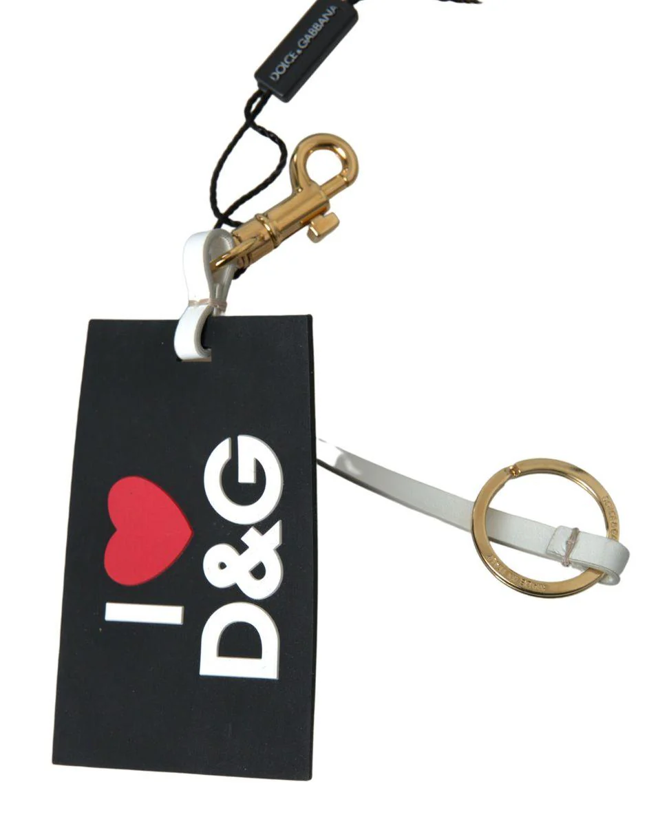 Dolce & Gabbana Black Silicone DG Logo Gold Brass Keychain - Image 4