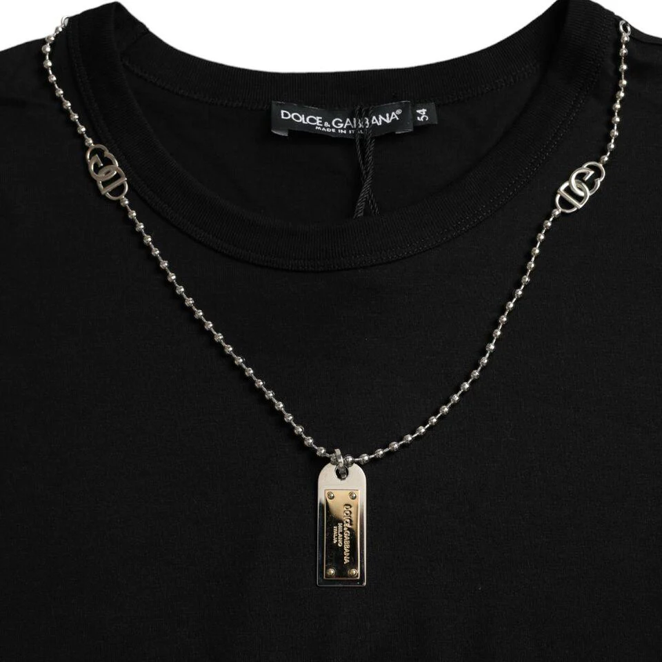 Dolce & Gabbana Black Silver Chain Short Sleeve T-shirt - Image 3