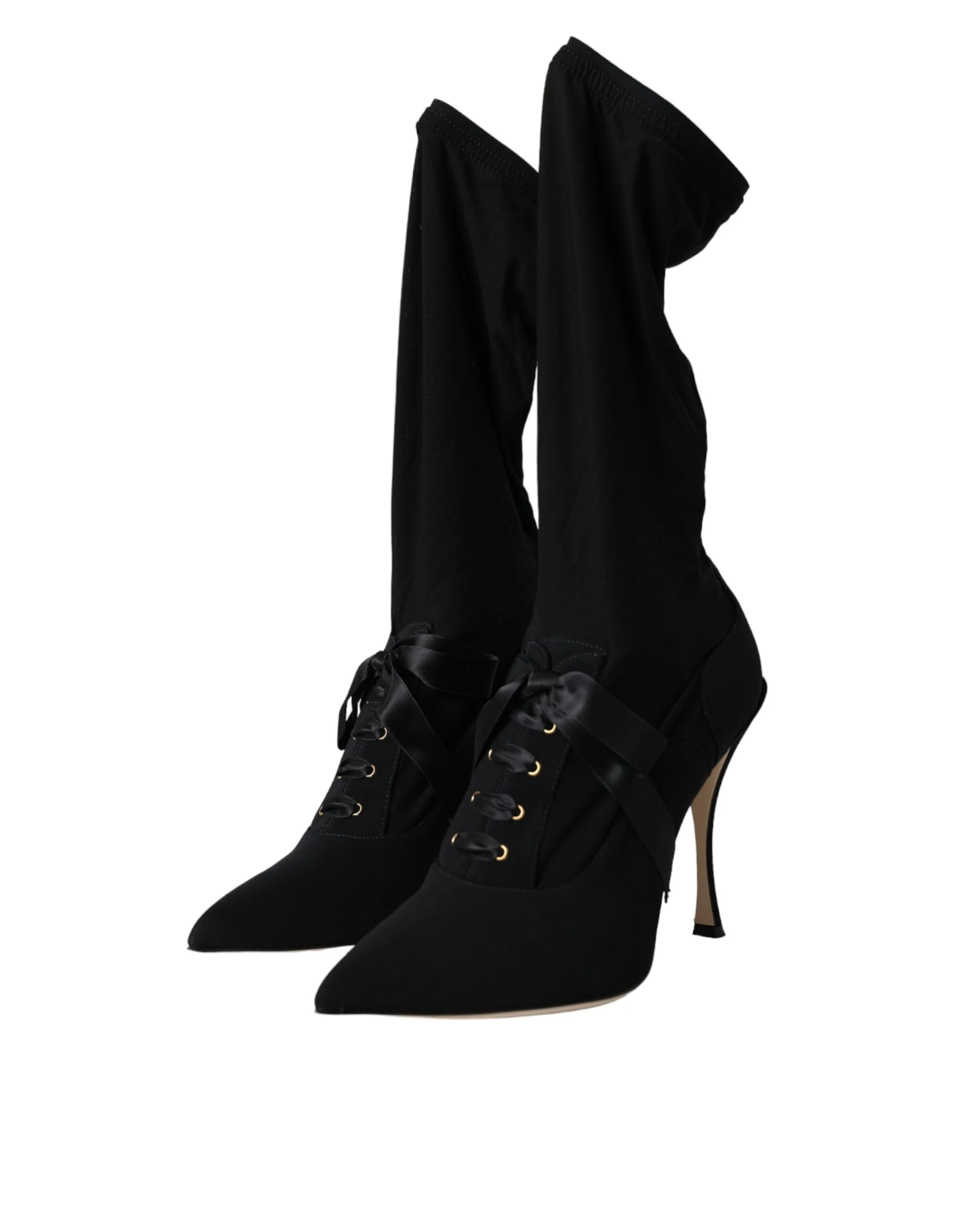 Dolce & Gabbana Black Stiletto Heels Mid Calf Boots Shoes - Image 3