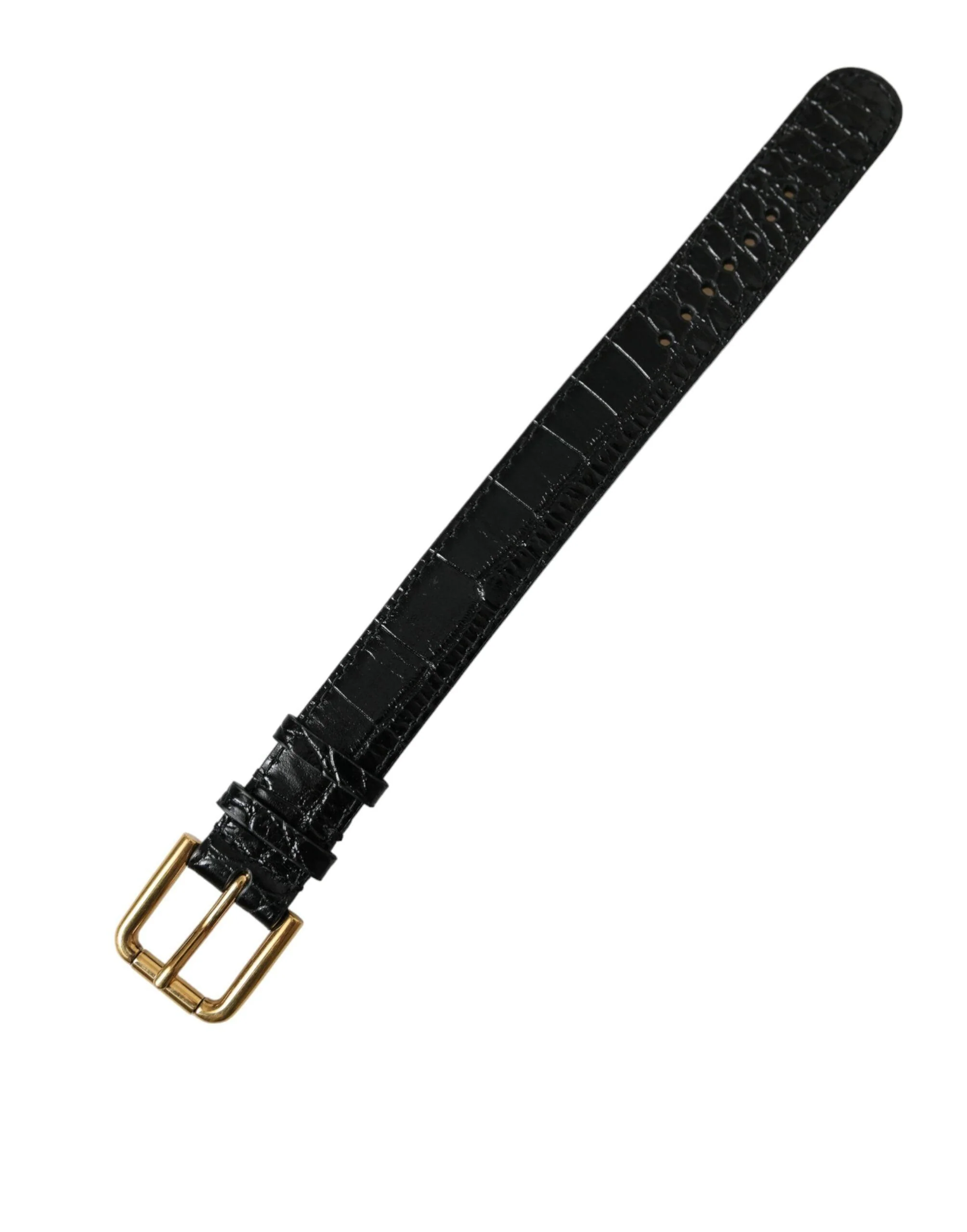 Dolce & Gabbana Black Textured Leather Gold Tone Metal Buckle Armband - Image 5
