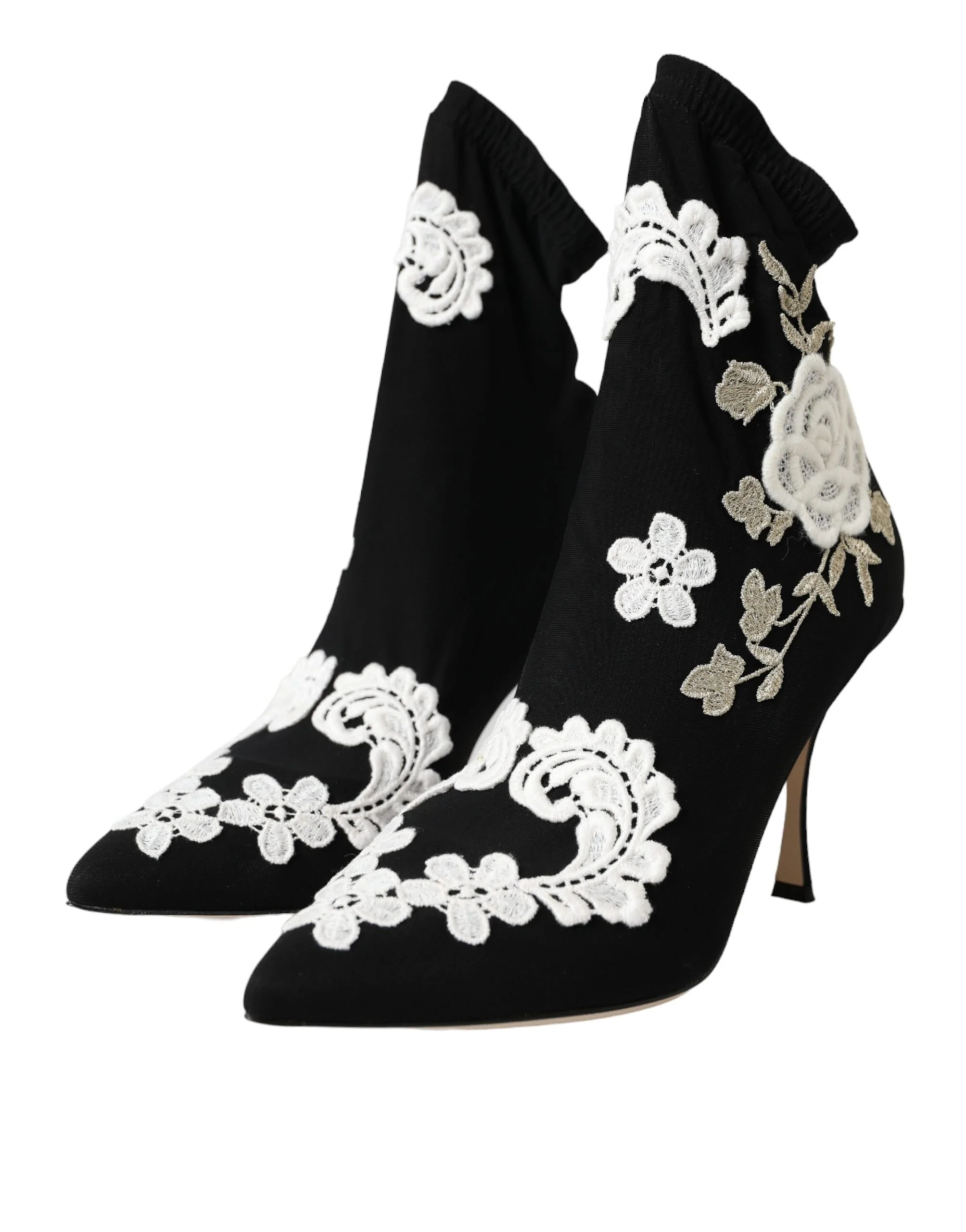 Dolce & Gabbana Black White Embroidery Slip On Boots Shoes - Image 3