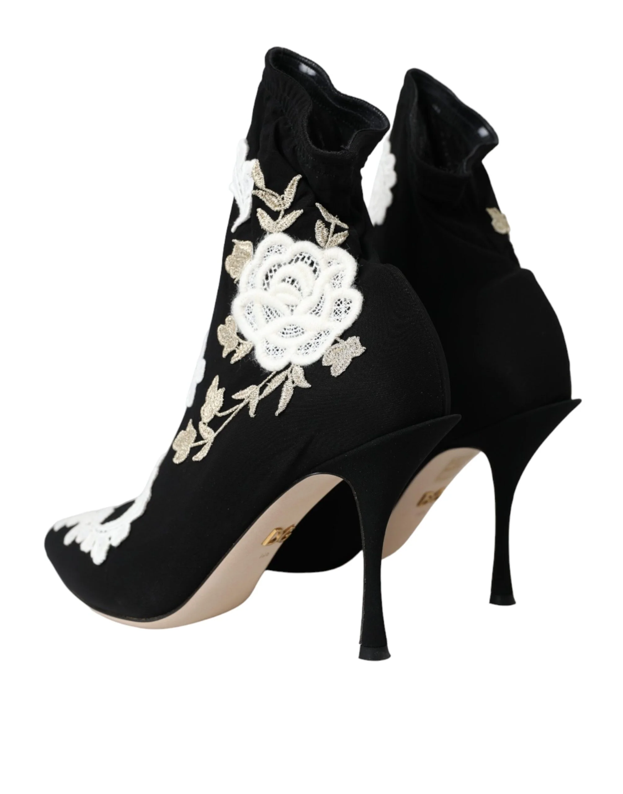 Dolce & Gabbana Black White Embroidery Slip On Boots Shoes - Image 4