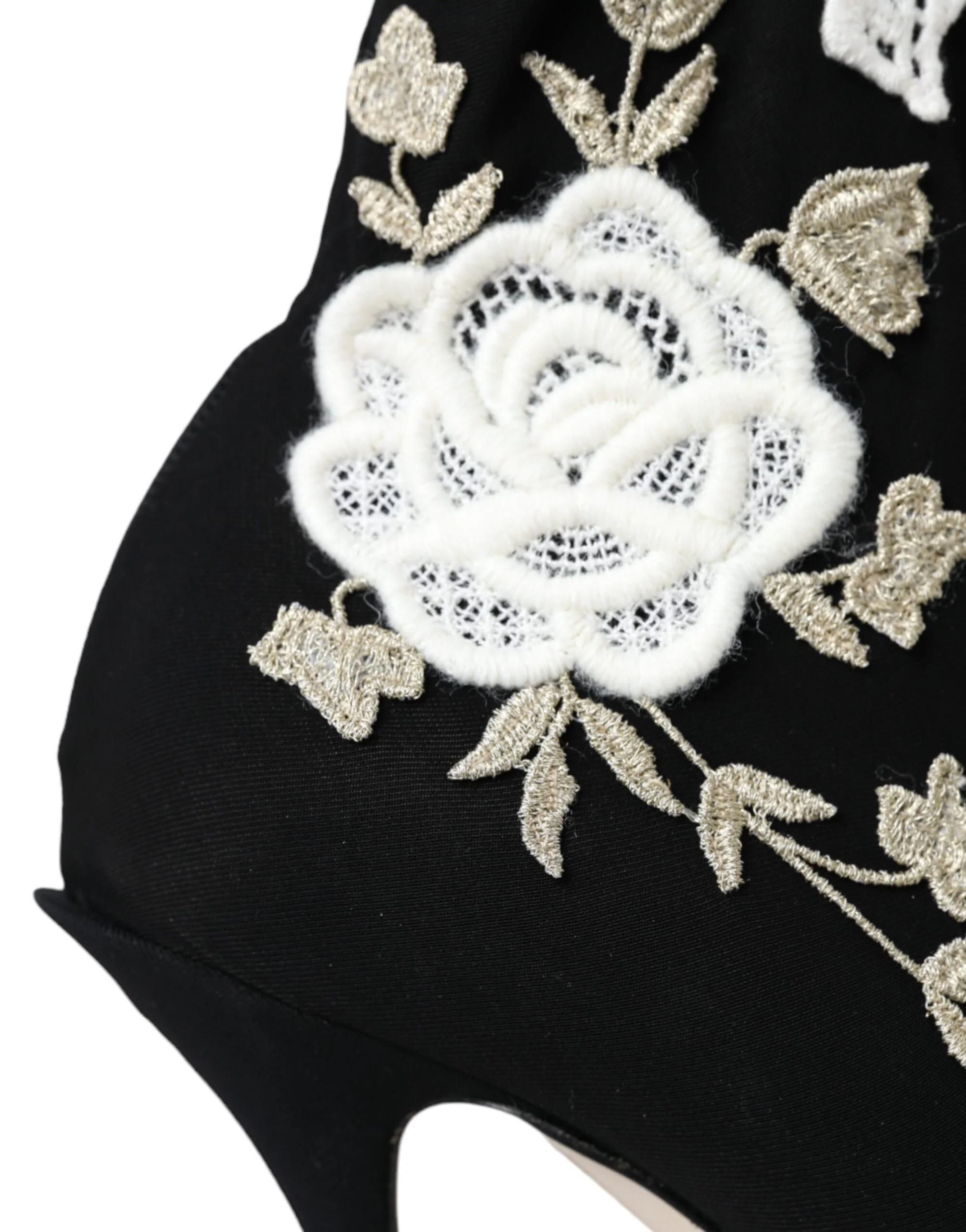Dolce & Gabbana Black White Embroidery Slip On Boots Shoes - Image 6