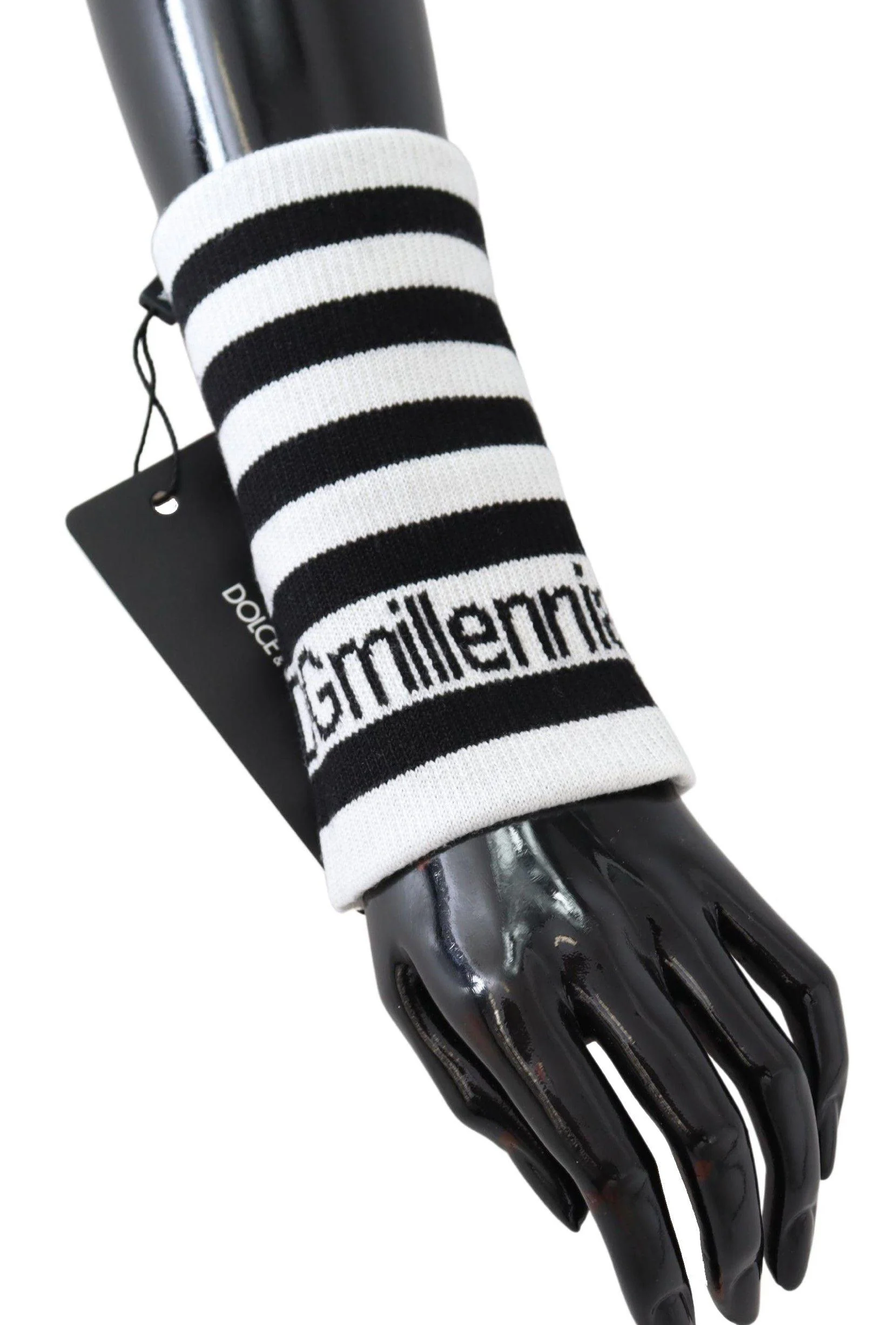 Dolce & Gabbana Black White Wool DGMillennials Wristband Wrap - Image 5