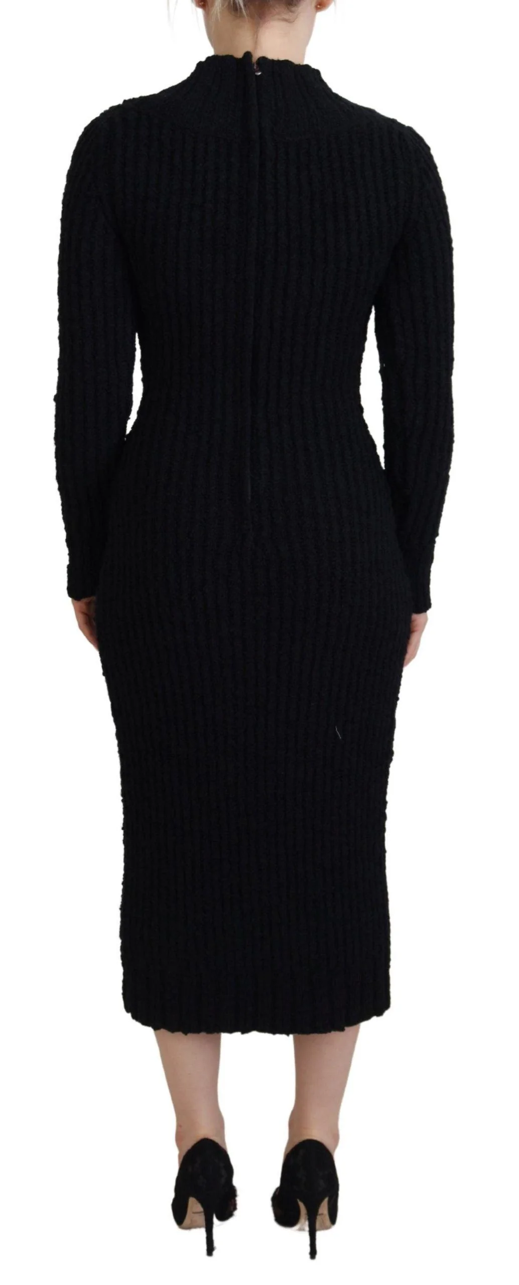 Dolce & Gabbana Black Wool Knitted Sheath Sweater Dress - Image 3