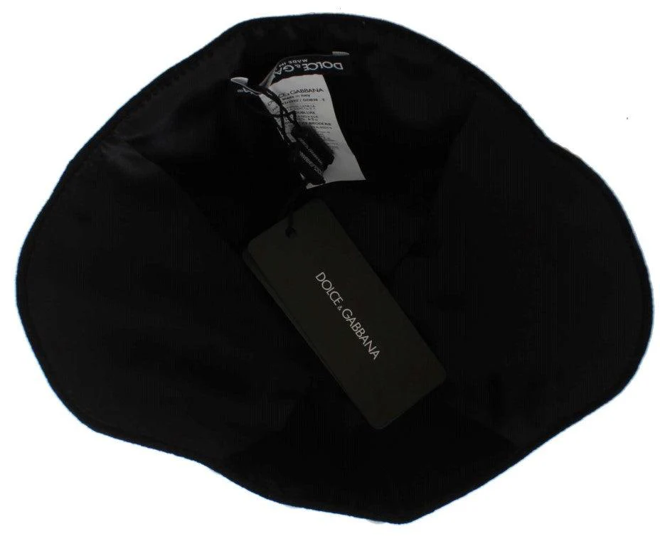 Dolce & Gabbana Black Wool White Floral Gold Leaf Hat - Image 5