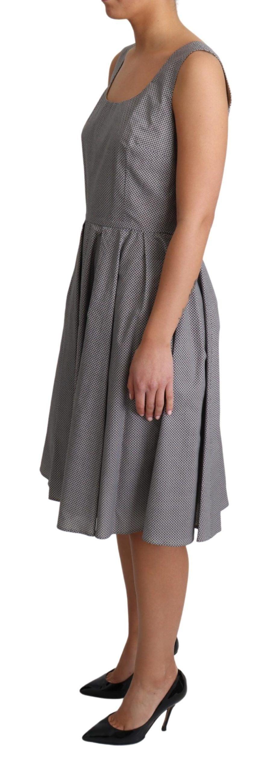 Dolce & Gabbana Blue Beige Geometric Cotton A-Line Dress - Image 3