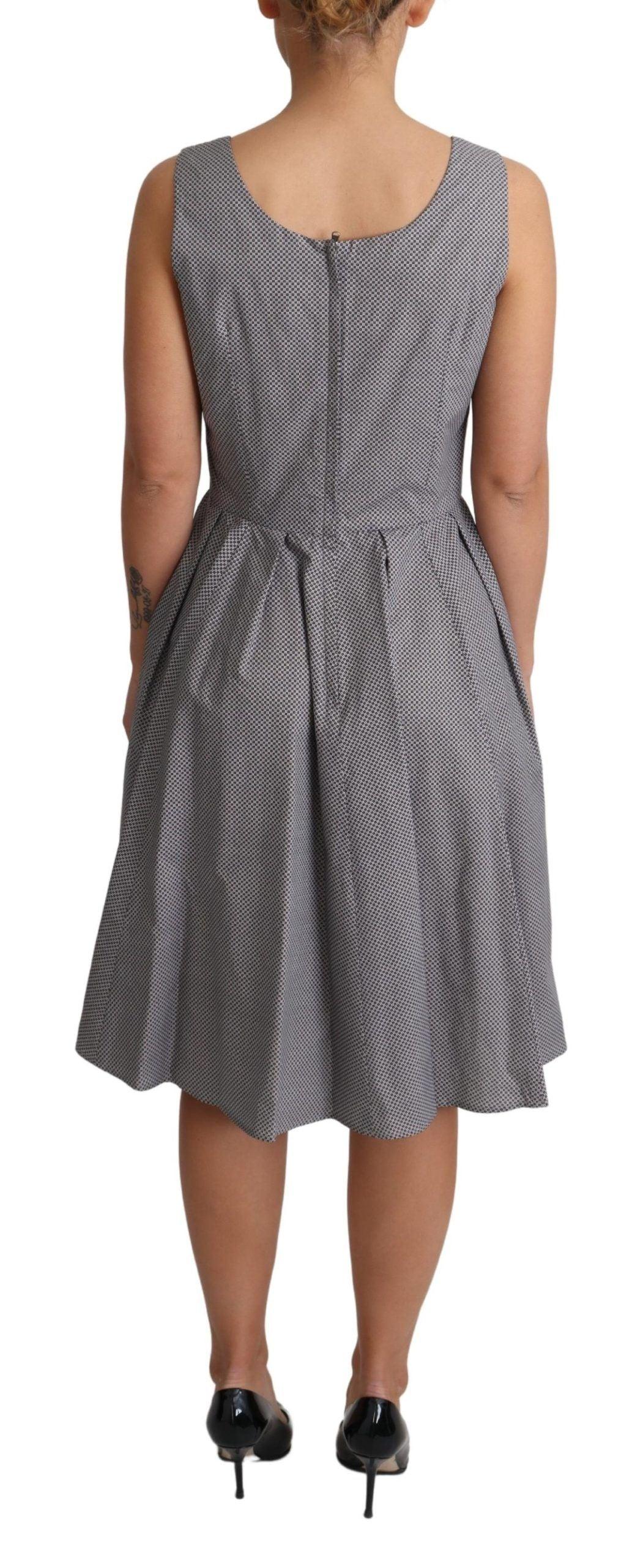 Dolce & Gabbana Blue Beige Geometric Cotton A-Line Dress - Image 4