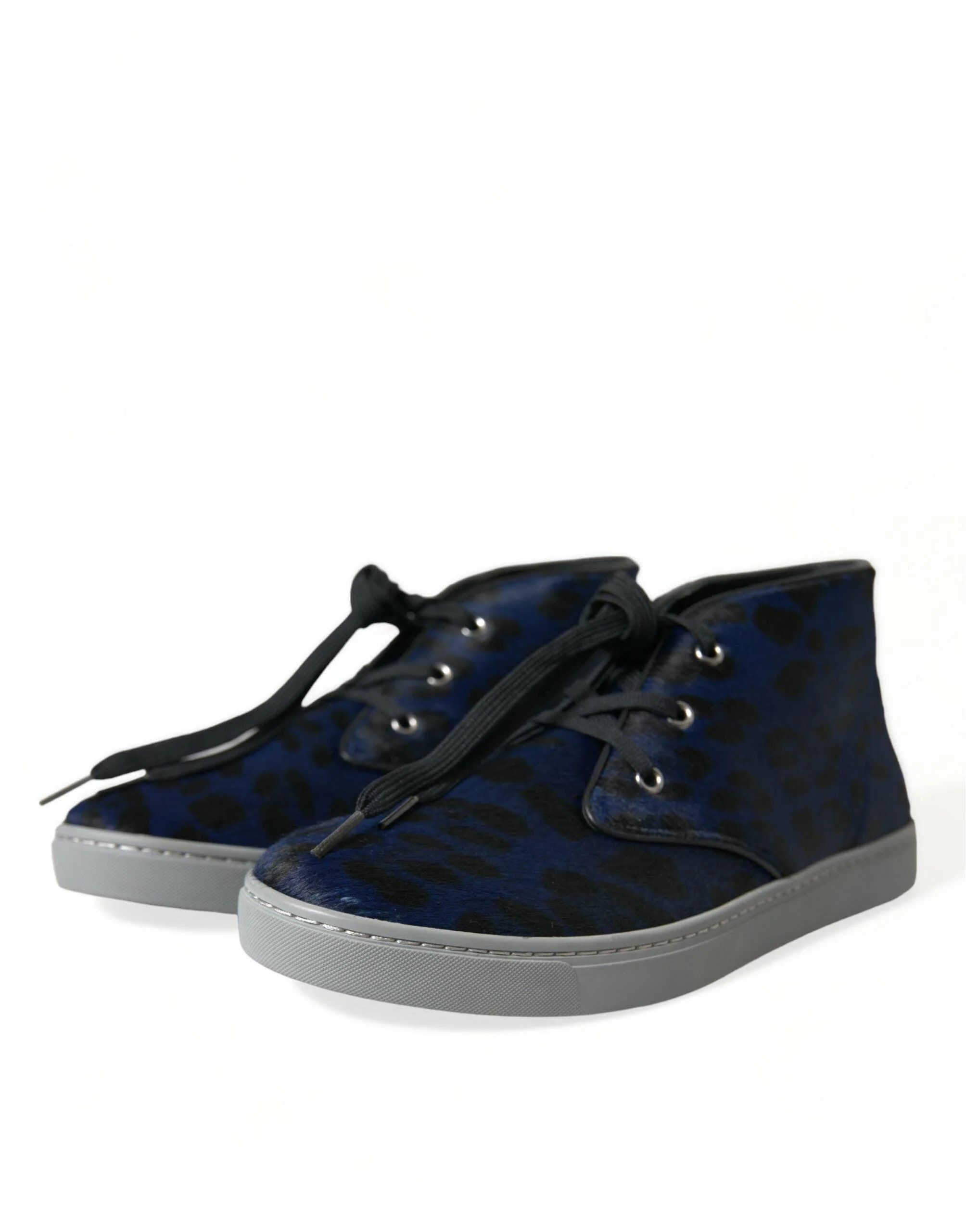 Dolce & Gabbana Blue Calfskin Leopard Mid Top Sneakers Shoes - Image 3