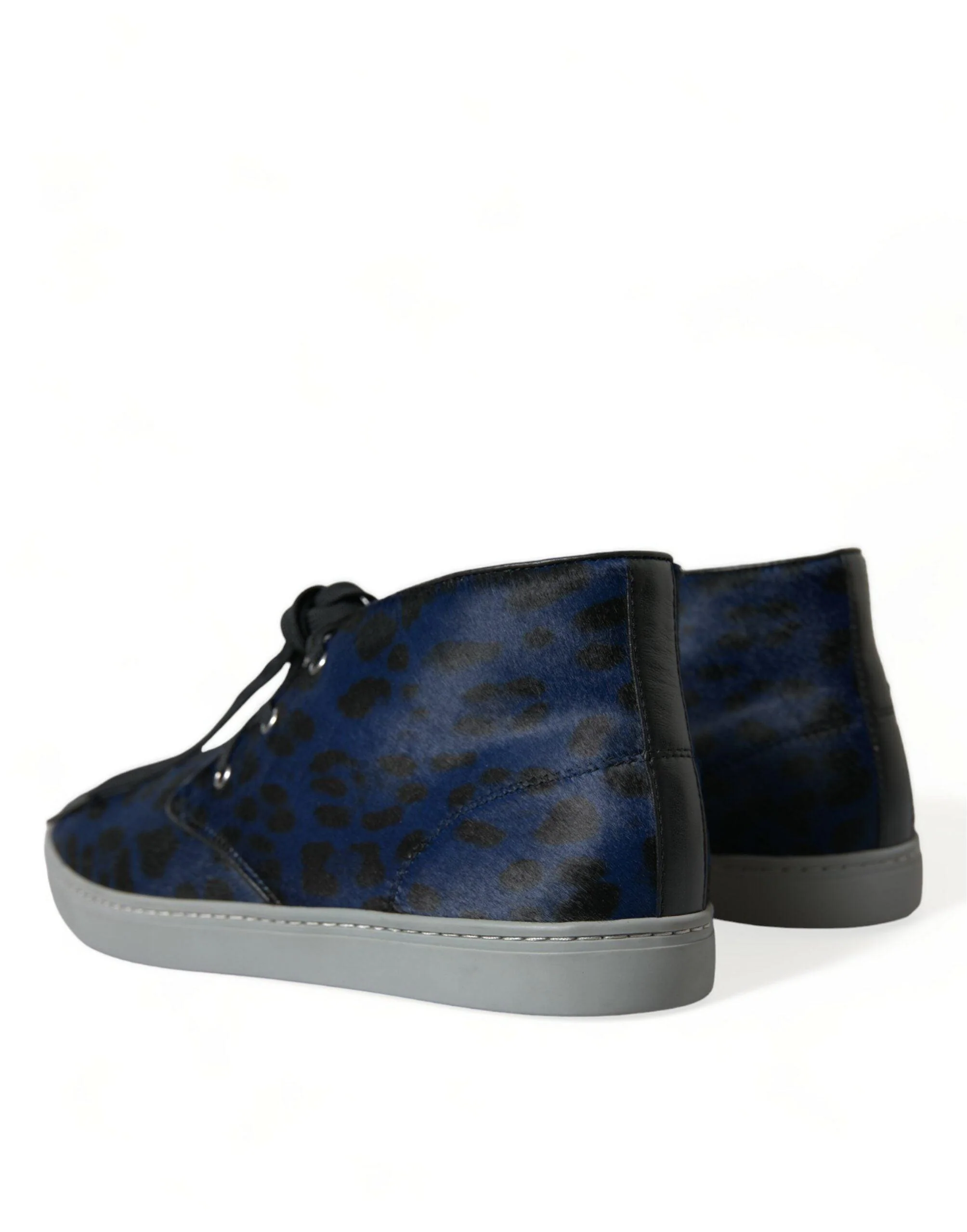 Dolce & Gabbana Blue Calfskin Leopard Mid Top Sneakers Shoes - Image 4