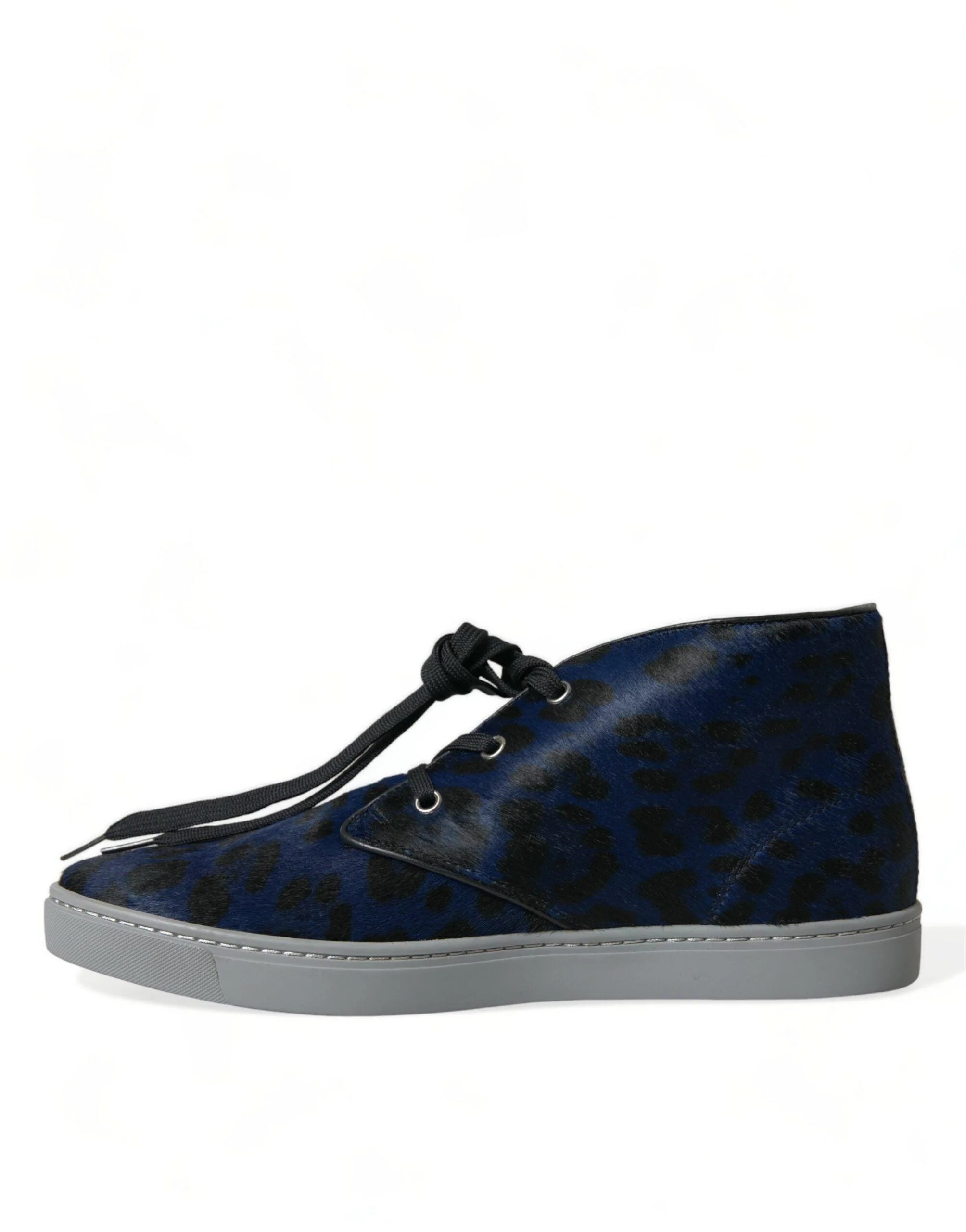 Dolce & Gabbana Blue Calfskin Leopard Mid Top Sneakers Shoes - Image 5