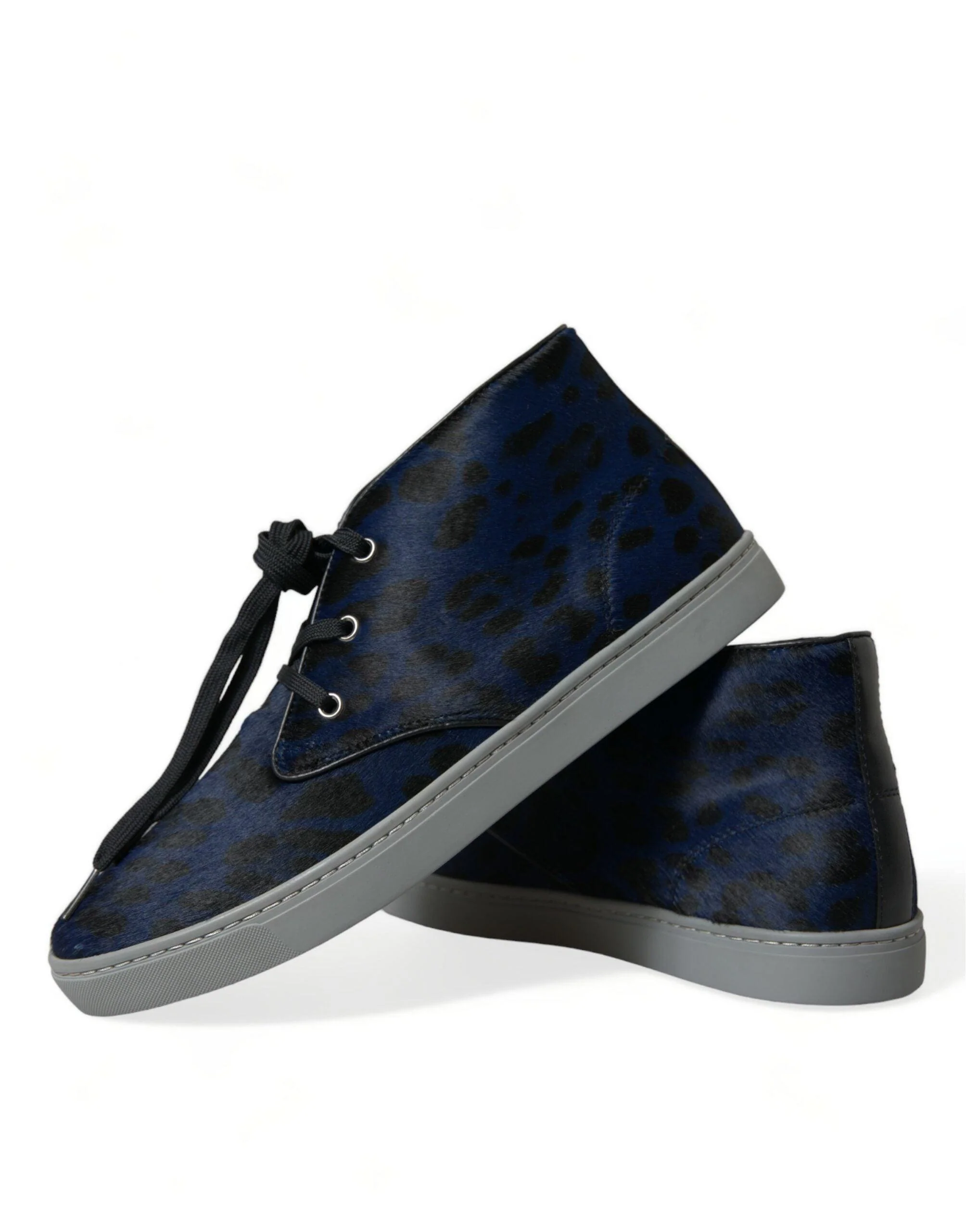 Dolce & Gabbana Blue Calfskin Leopard Mid Top Sneakers Shoes - Image 7
