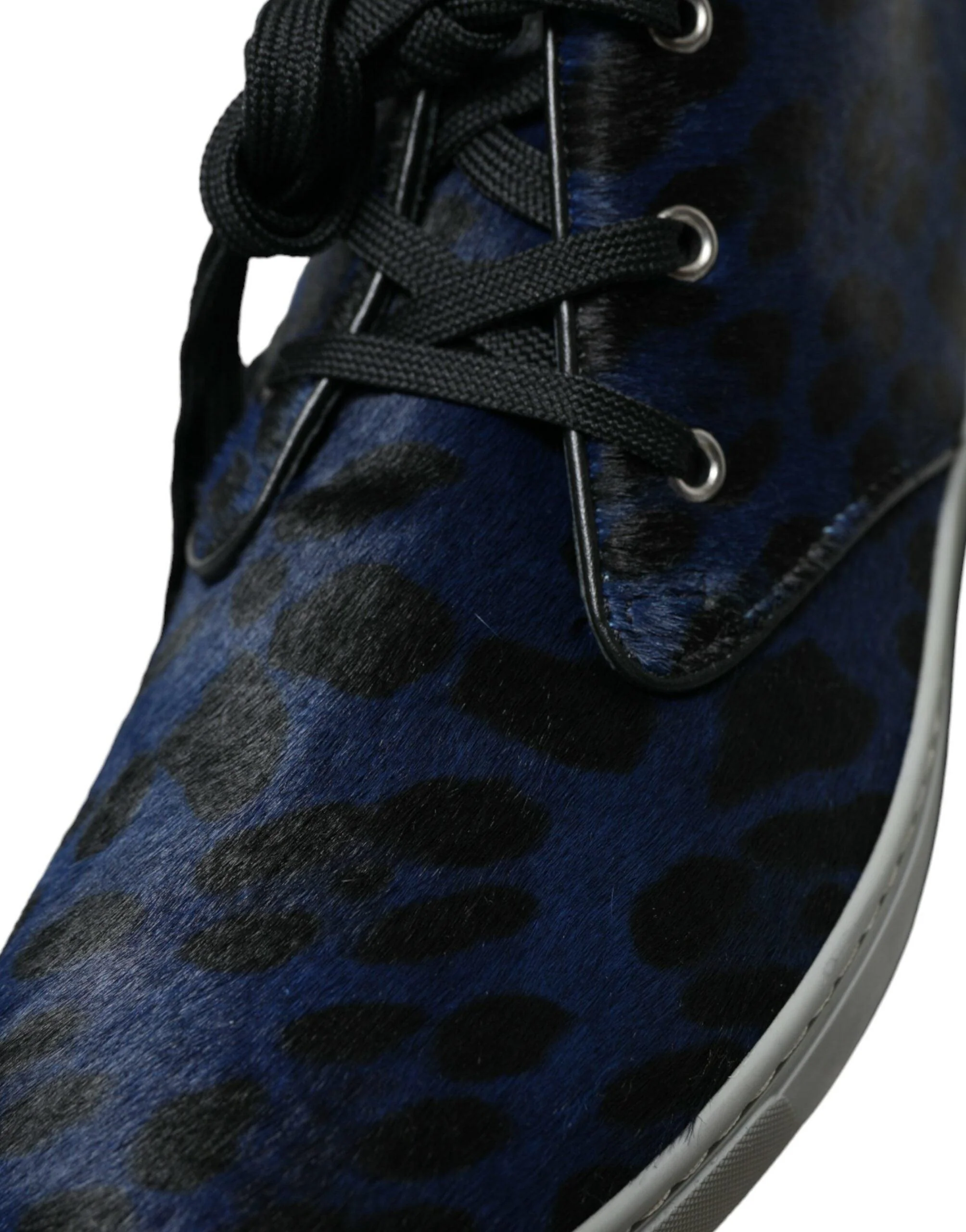 Dolce & Gabbana Blue Calfskin Leopard Mid Top Sneakers Shoes - Image 9