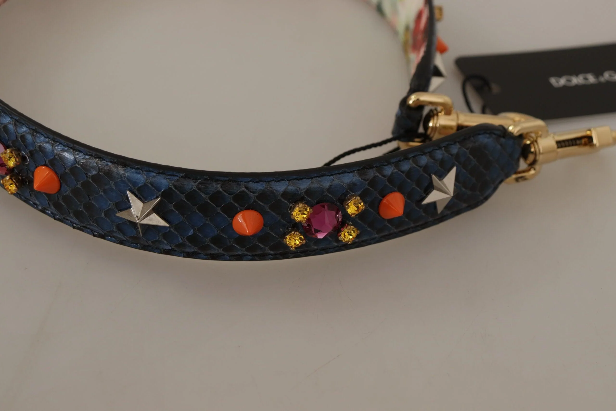 Dolce & Gabbana Blue Exotic Leather Crystals Reversible Shoulder Strap - Image 6