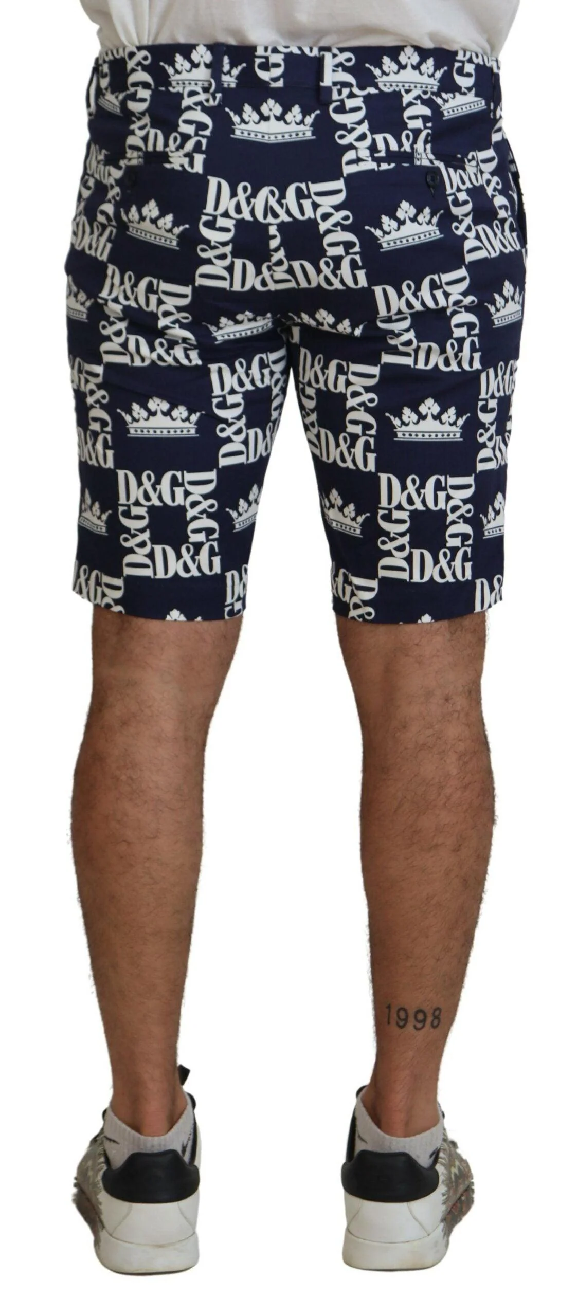 Dolce & Gabbana Blue Logo Print Cotton Chinos Shorts - Image 3