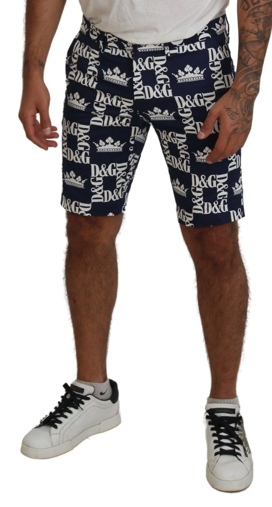 Dolce & Gabbana Blue Logo Print Cotton Chinos Shorts - Image 4