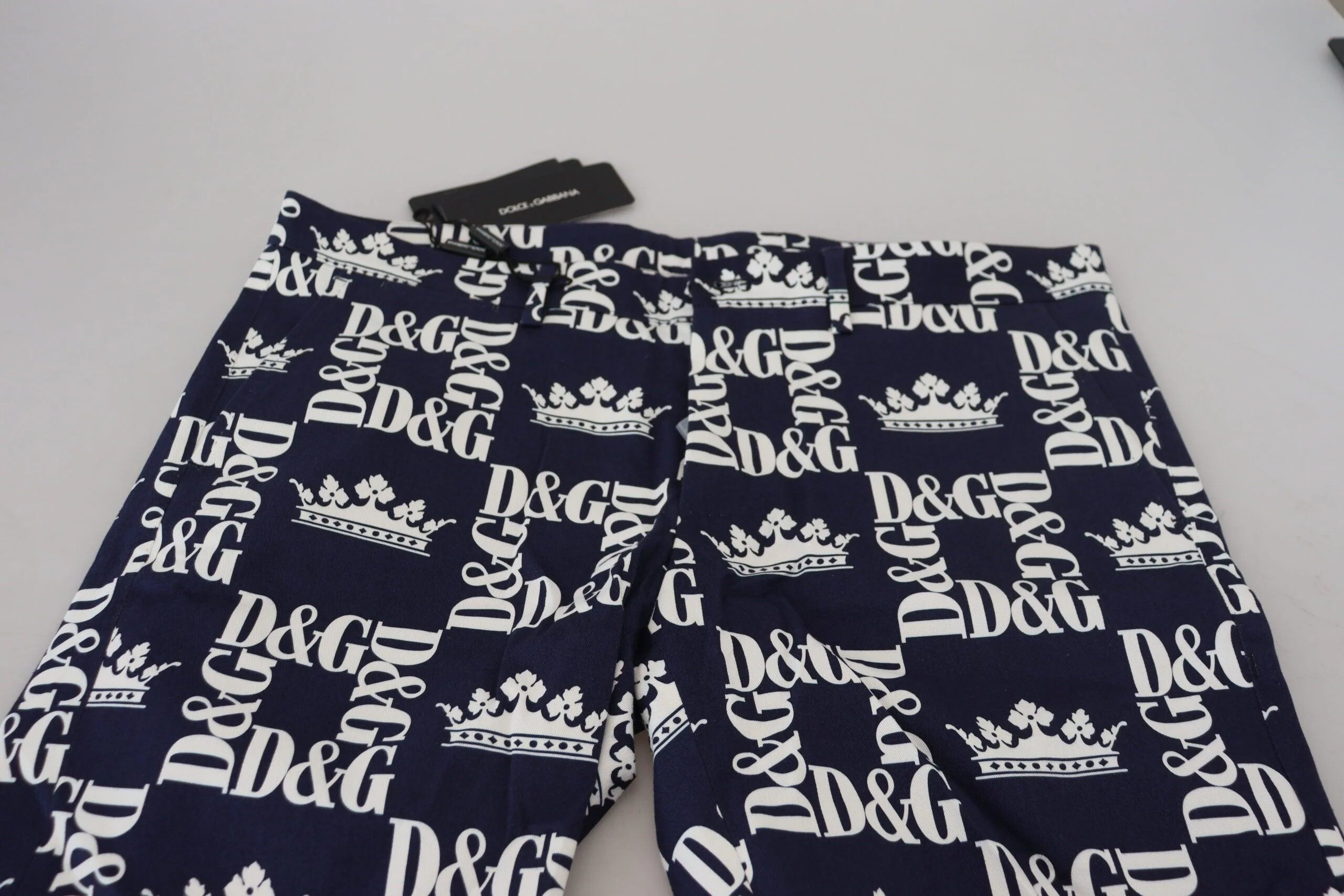 Dolce & Gabbana Blue Logo Print Cotton Chinos Shorts - Image 5