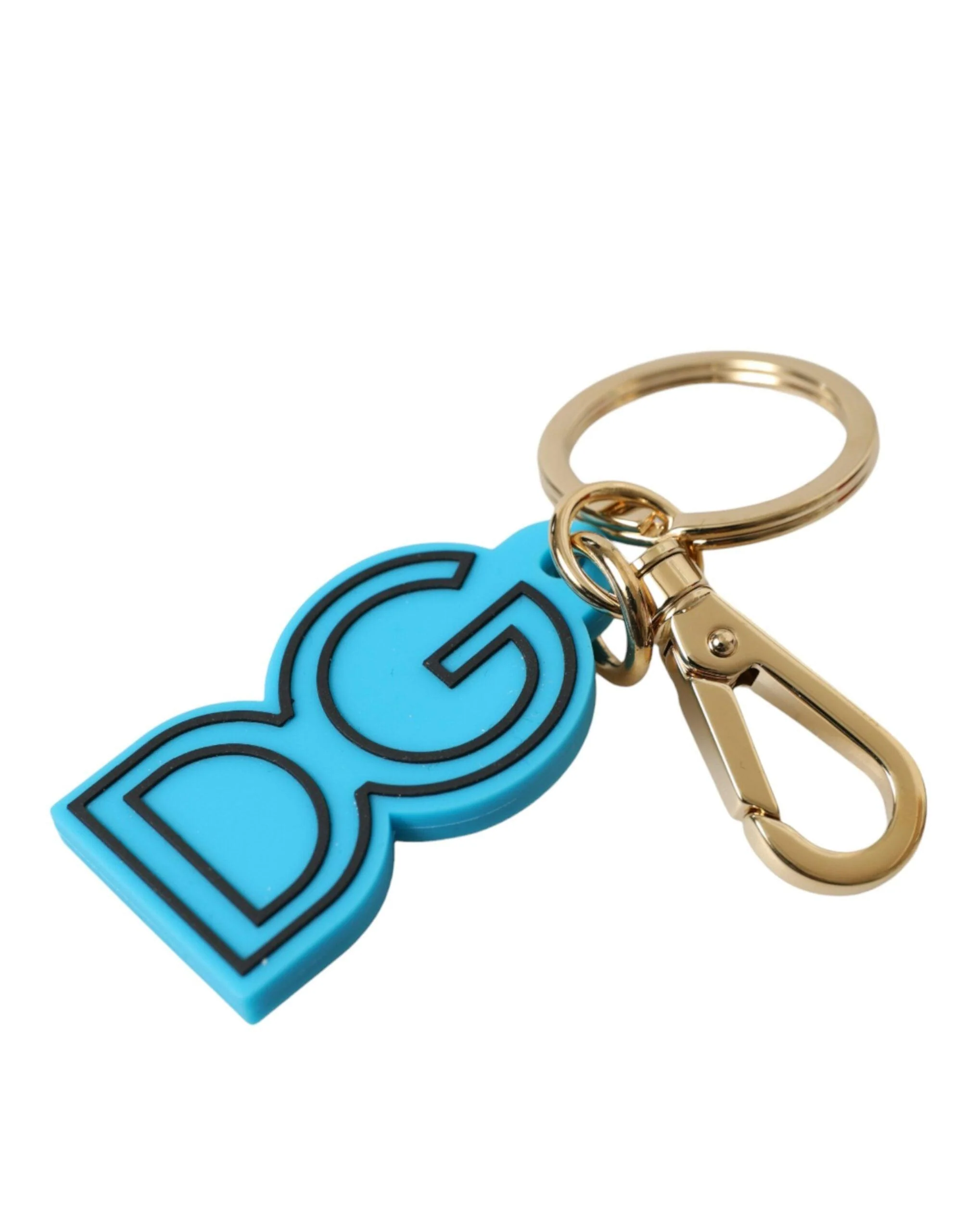 Dolce & Gabbana Blue Rubber Gold Tone Metal DG Logo Keyring Keychain - Image 3