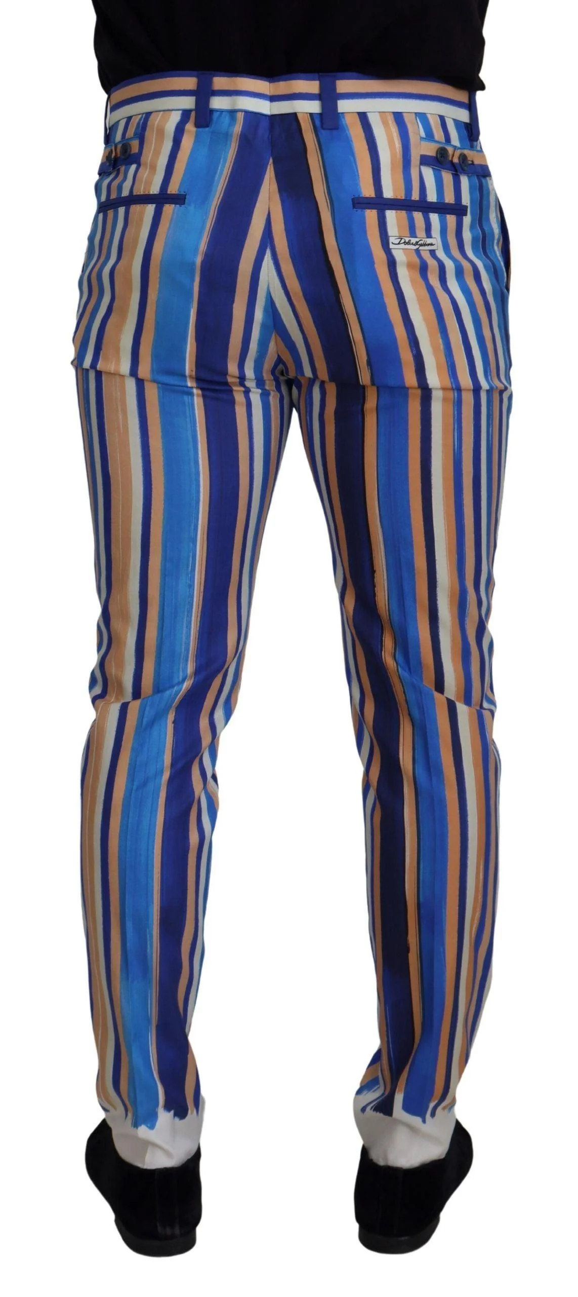 Dolce & Gabbana Blue Striped Silk Cotton Slim Trousers Pants - Image 2