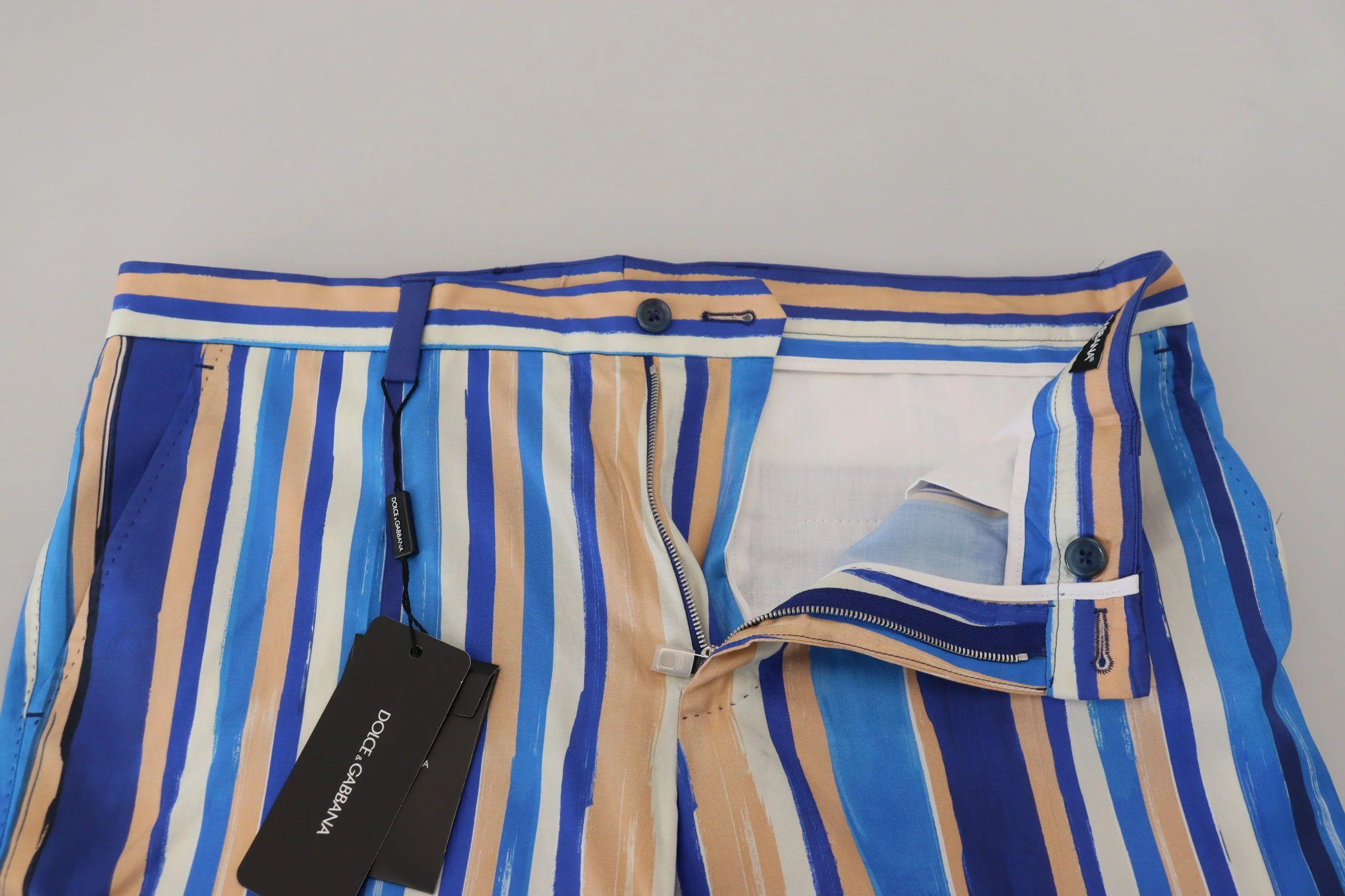Dolce & Gabbana Blue Striped Silk Cotton Slim Trousers Pants - Image 8