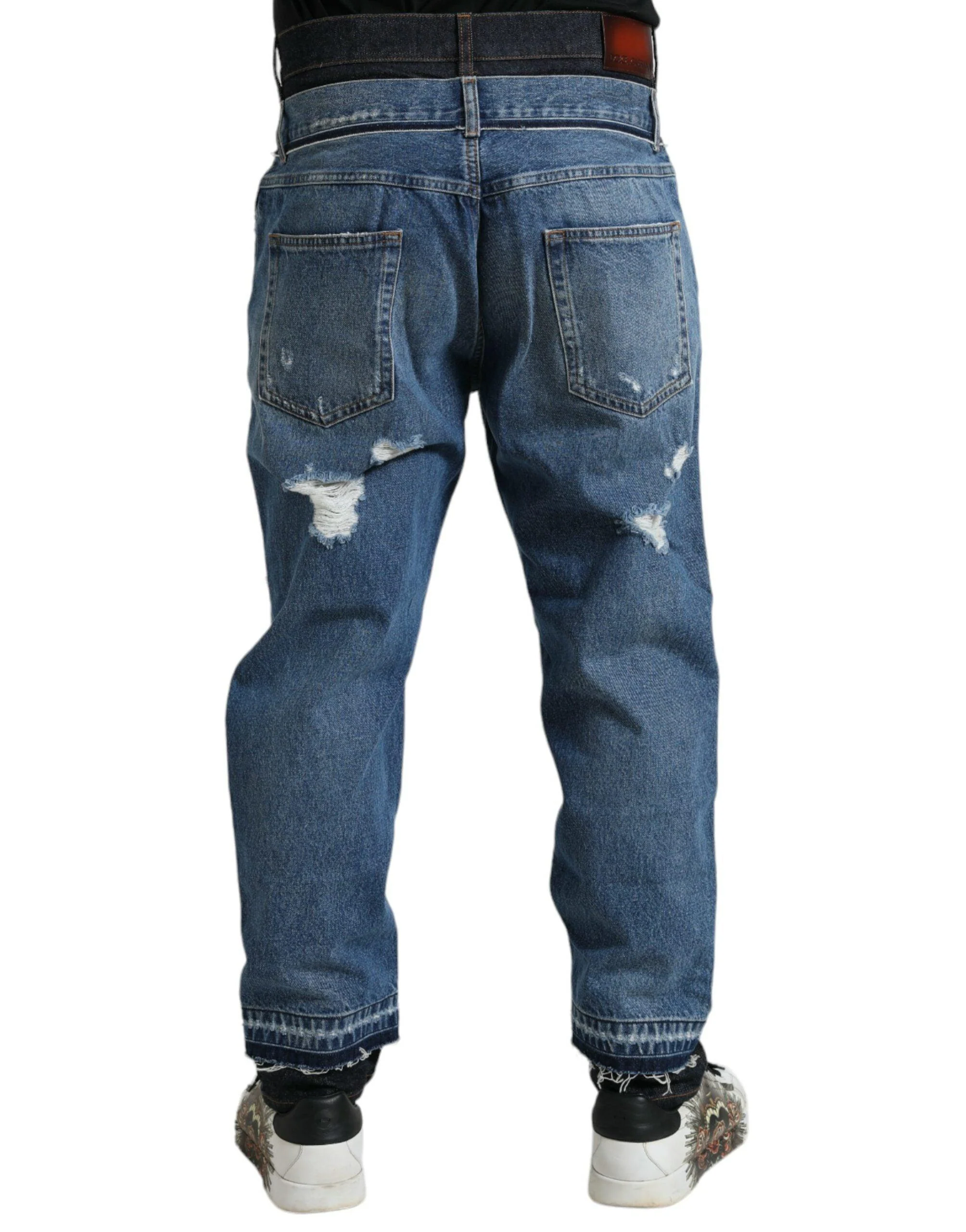 Dolce & Gabbana Blue Tattered Cotton Men Denim Jeans - Image 3