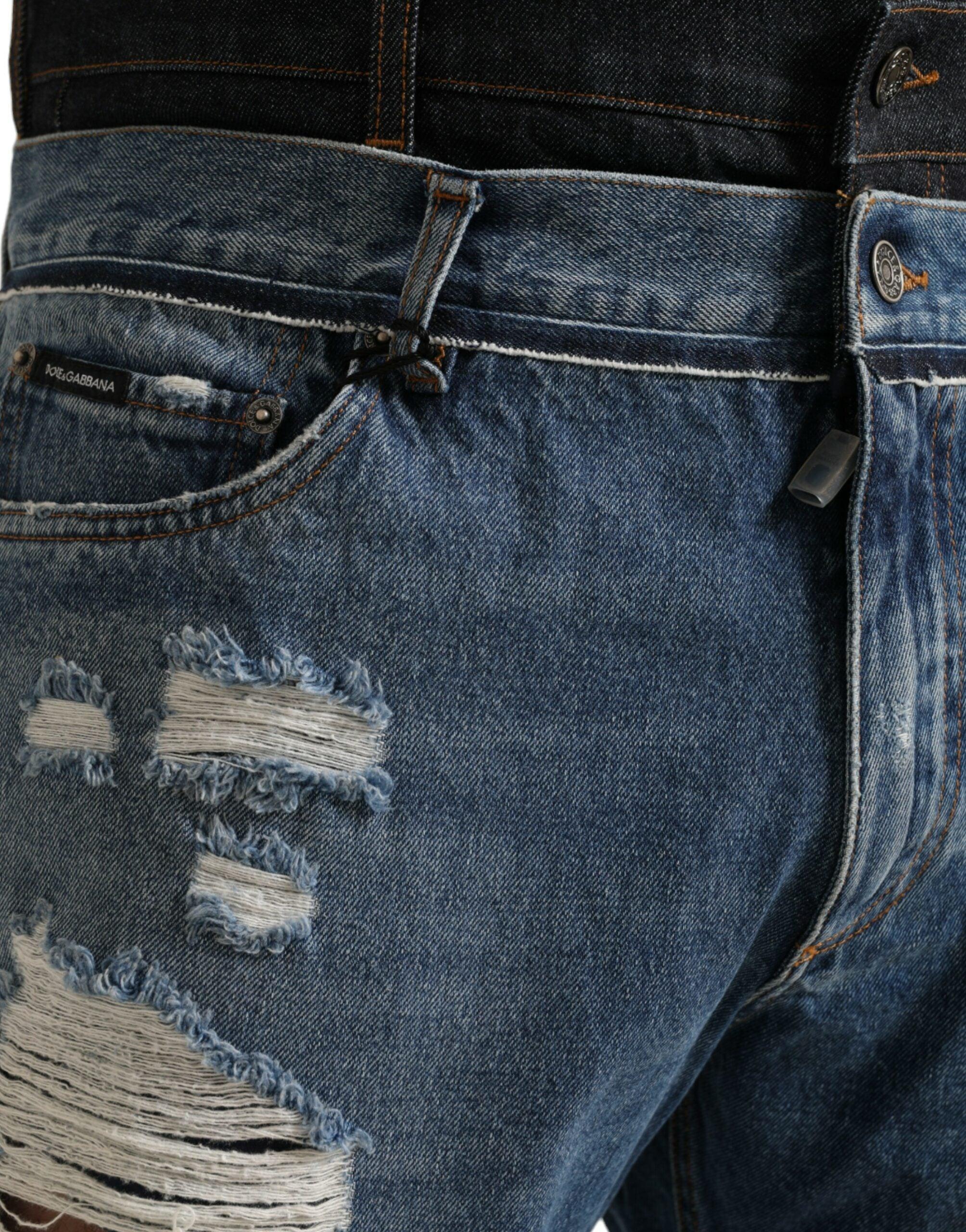 Dolce & Gabbana Blue Tattered Cotton Men Denim Jeans - Image 4