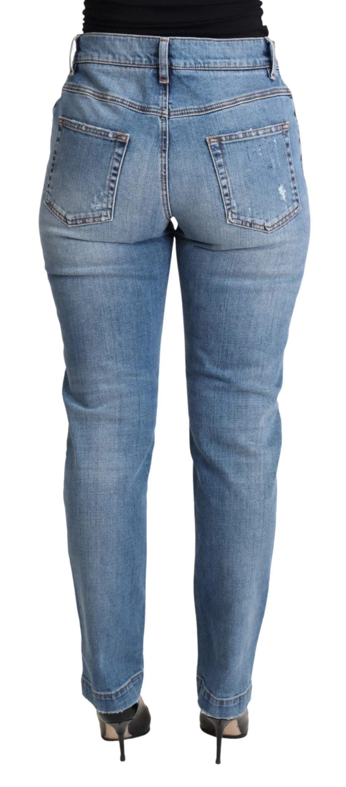 Dolce & Gabbana Blue Tattered Skinny Denim Cotton Blend Jeans - Image 3
