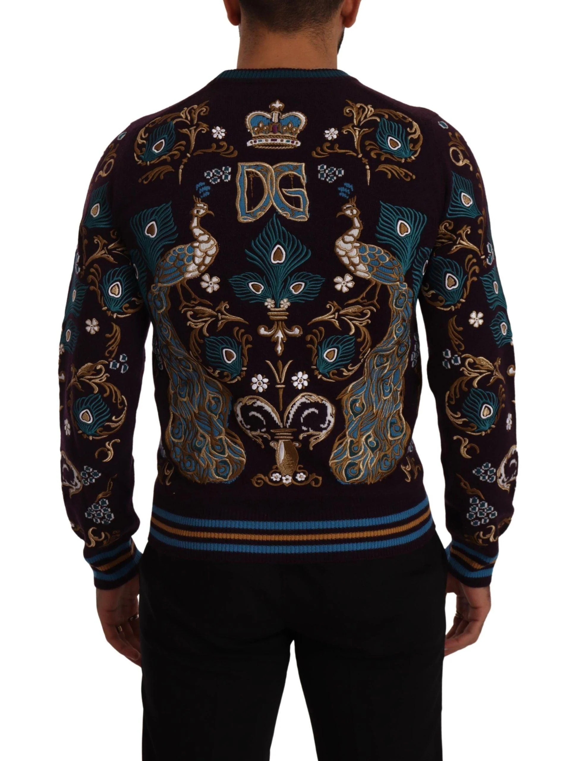 Dolce & Gabbana Bordeaux Cashmere DG Crown Embroidered Sweater - Image 3