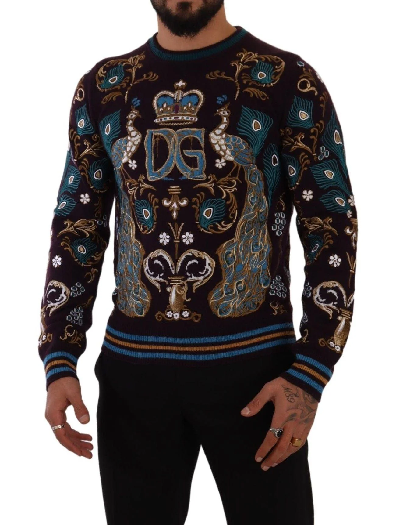 Dolce & Gabbana Bordeaux Cashmere DG Crown Embroidered Sweater - Image 5