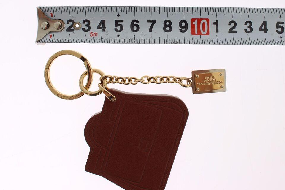 Dolce & Gabbana Brown Leather Miss SICILY Gold Finder Chain Keychain - Image 3