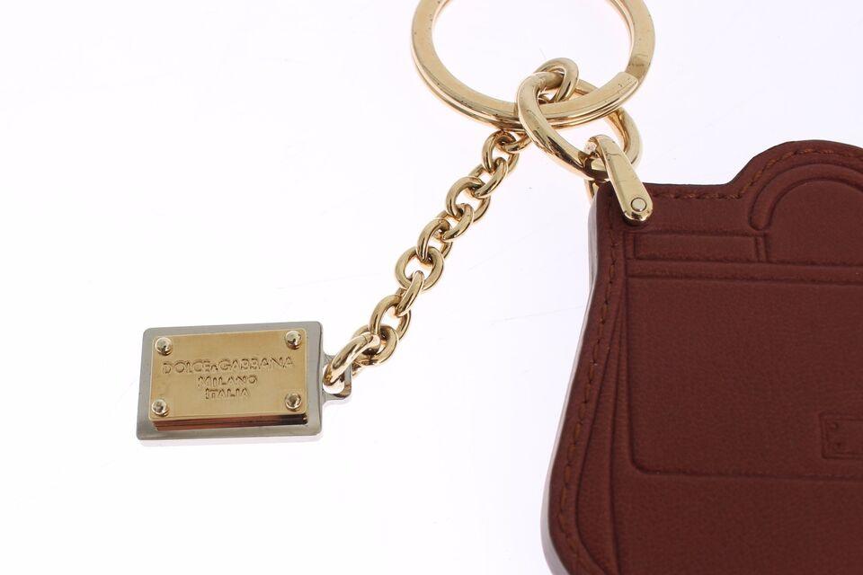 Dolce & Gabbana Brown Leather Miss SICILY Gold Finder Chain Keychain - Image 4