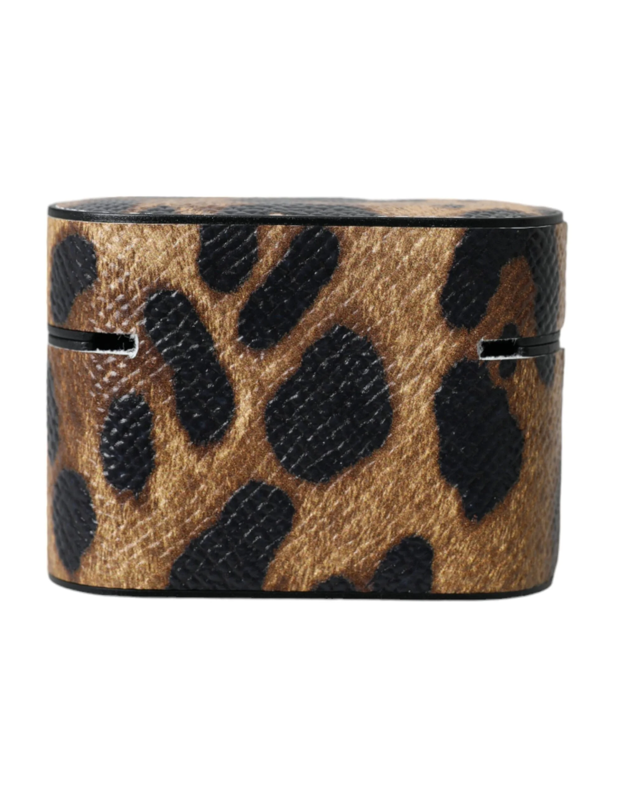 Dolce & Gabbana Brown Leopard Calf Leather Metal Logo Plaque Airpods Case - Image 4