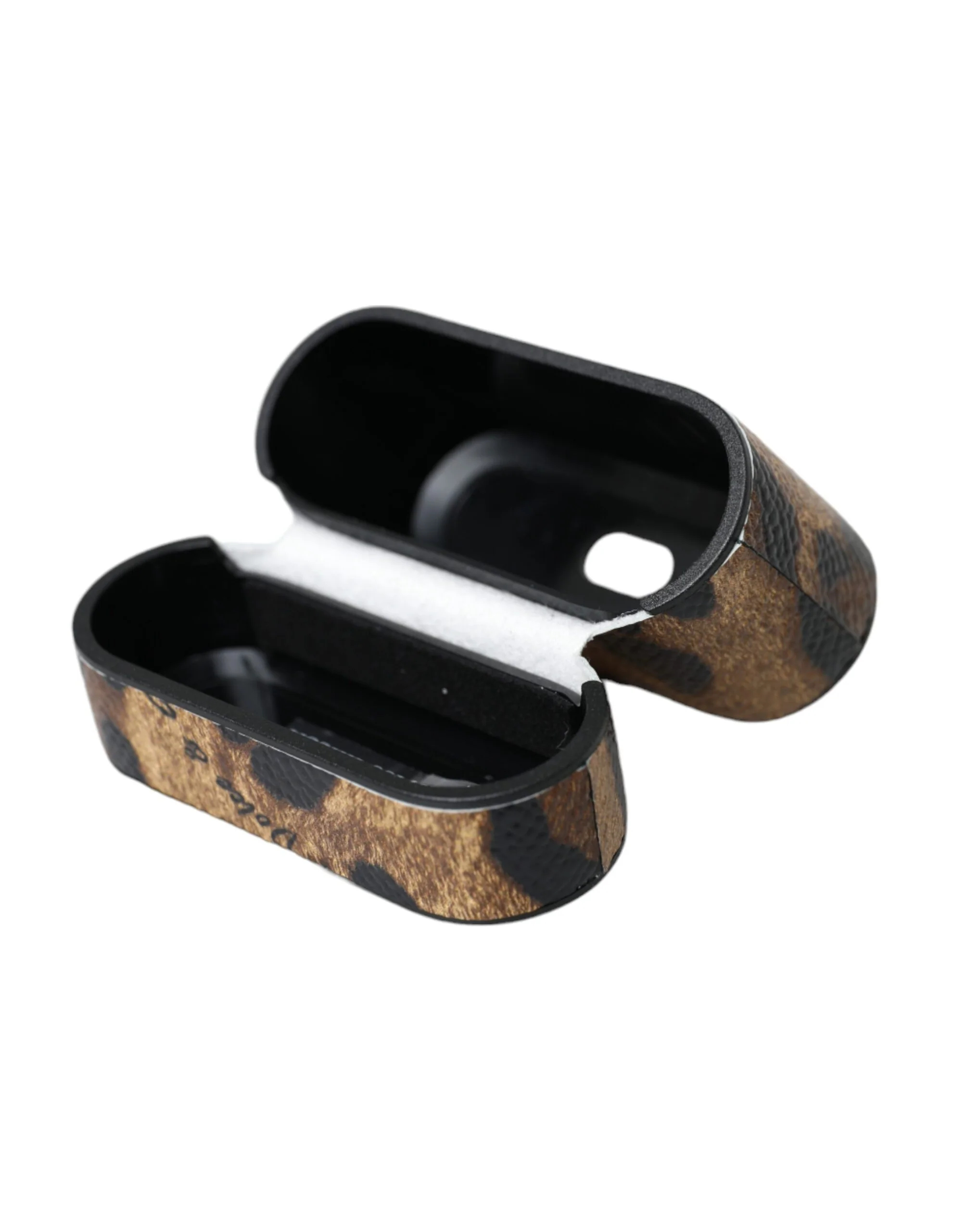 Dolce & Gabbana Brown Leopard Calf Leather Metal Logo Plaque Airpods Case - Image 7