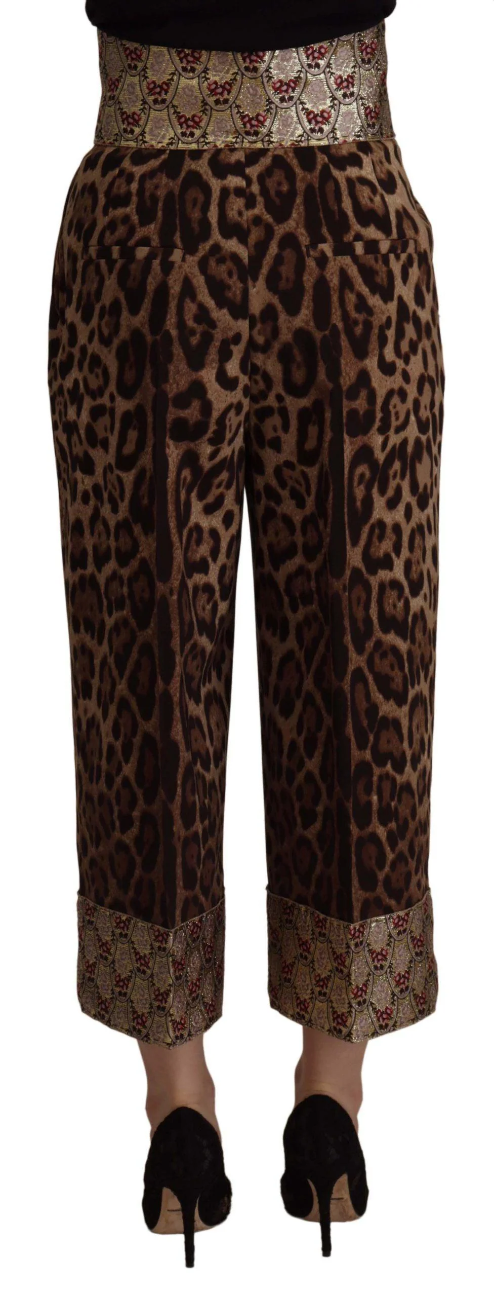 Dolce & Gabbana Brown Leopard Gold Jacquard High Waist Pants - Image 3