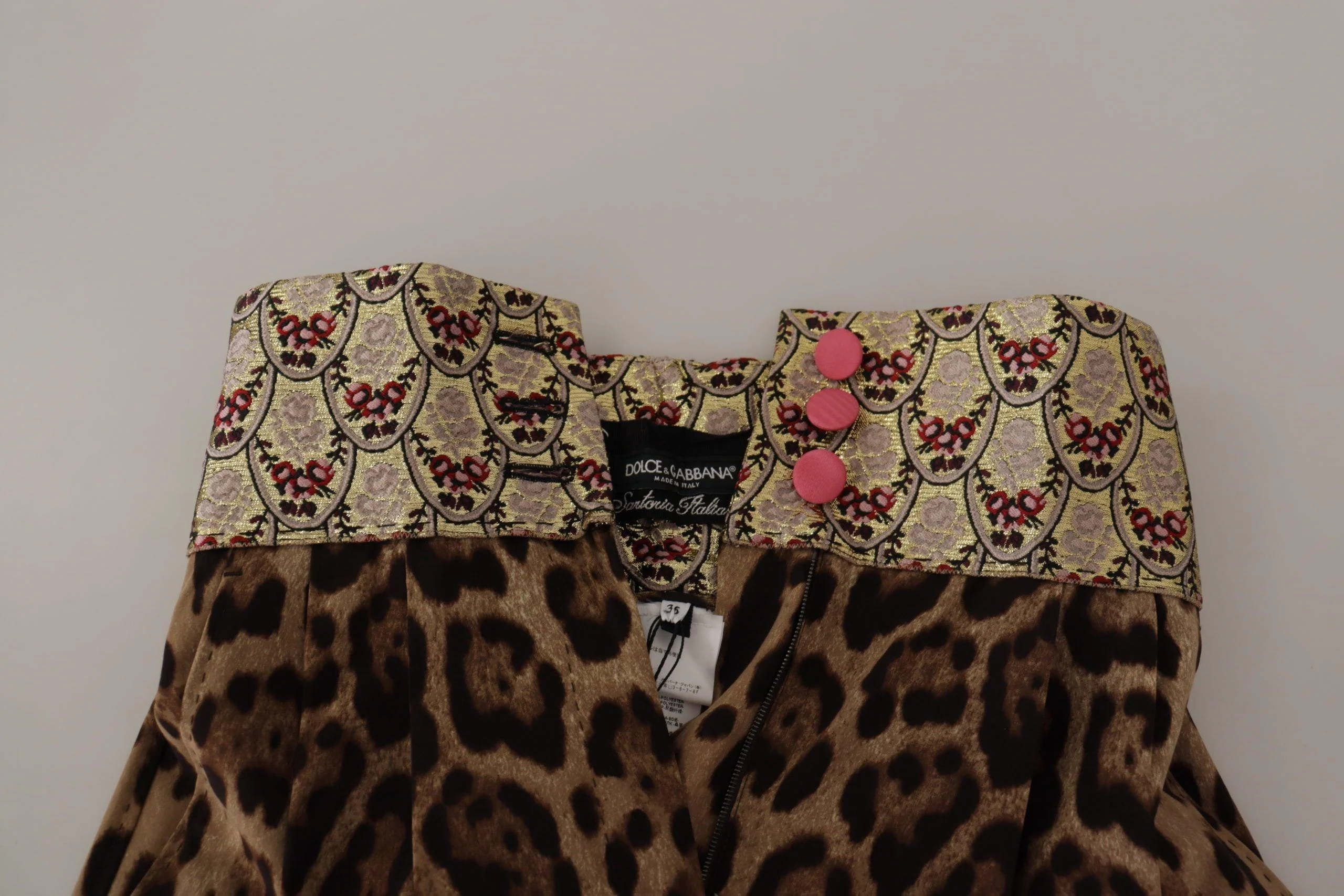 Dolce & Gabbana Brown Leopard Gold Jacquard High Waist Pants - Image 4