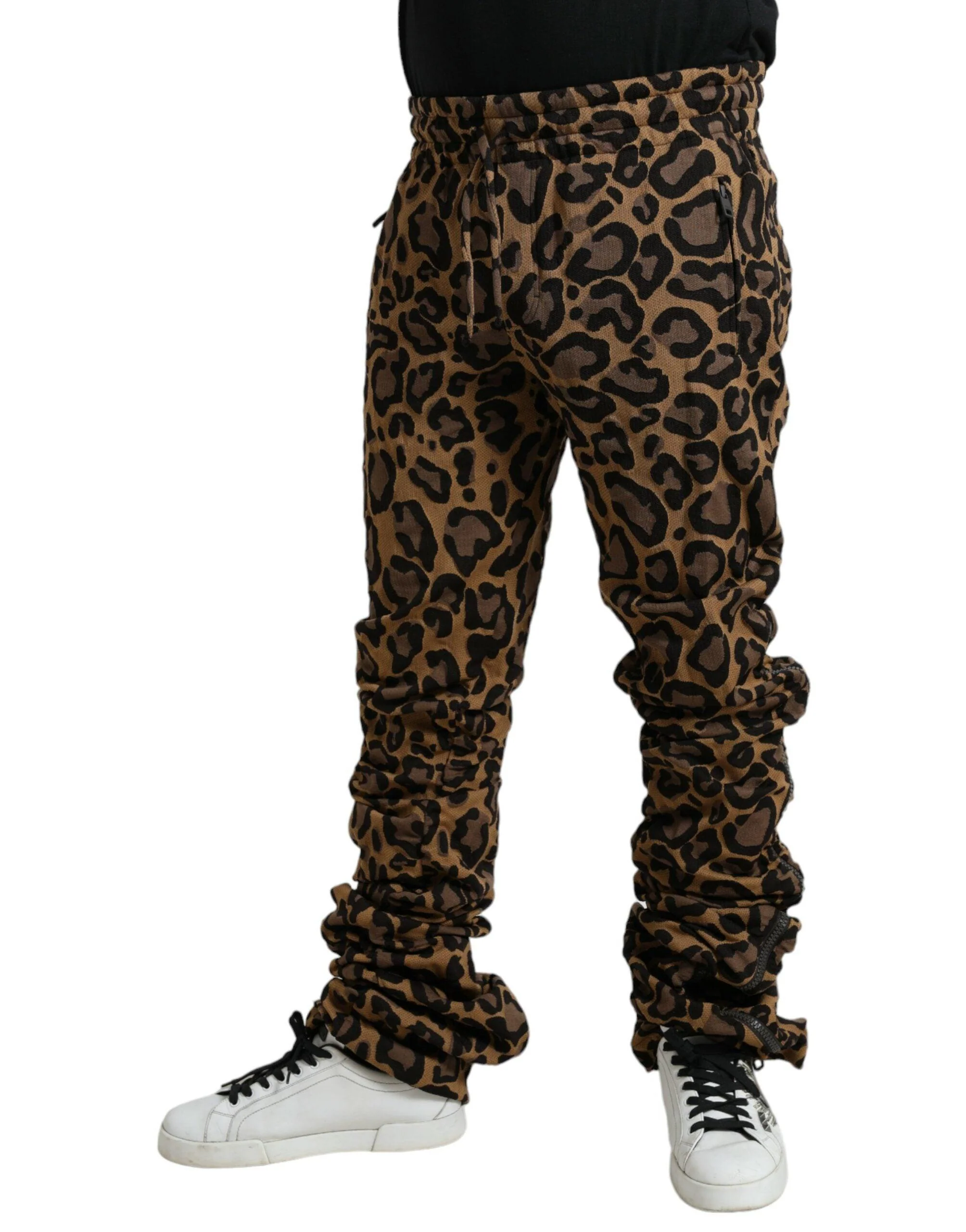 Dolce & Gabbana Brown Leopard Jacquard Jogger Pants - Image 2