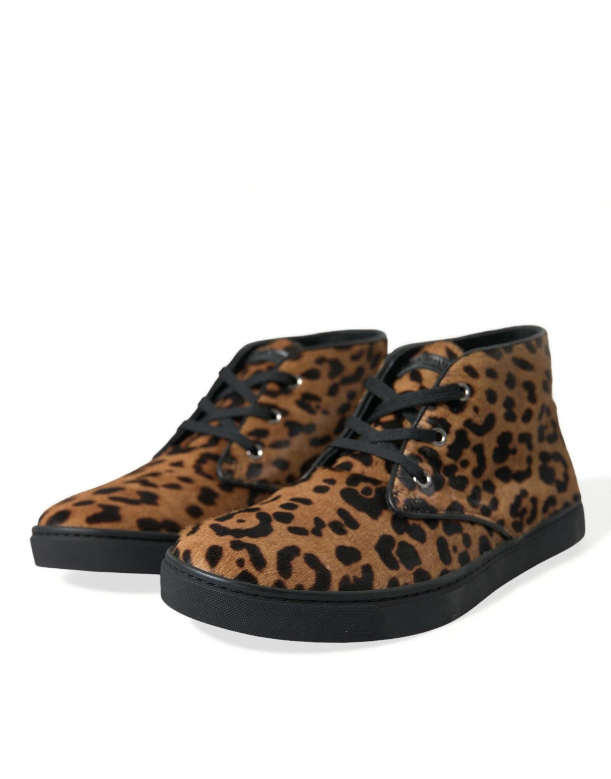 Dolce & Gabbana Brown Leopard Pony Hair Leather Sneakers Shoes - Image 3