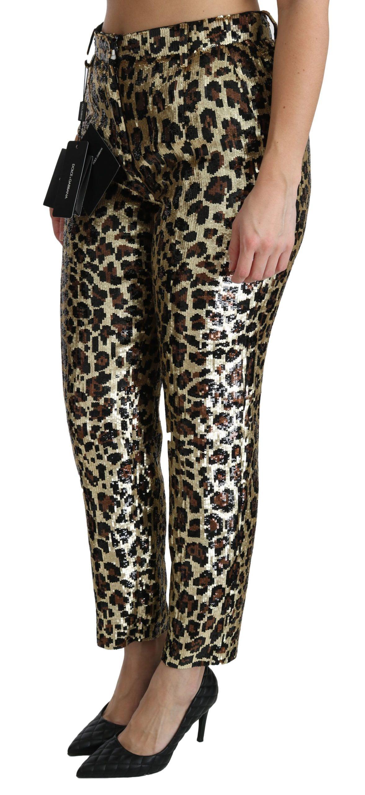 Dolce & Gabbana Brown Leopard Sequined High Waist Pants - Image 4