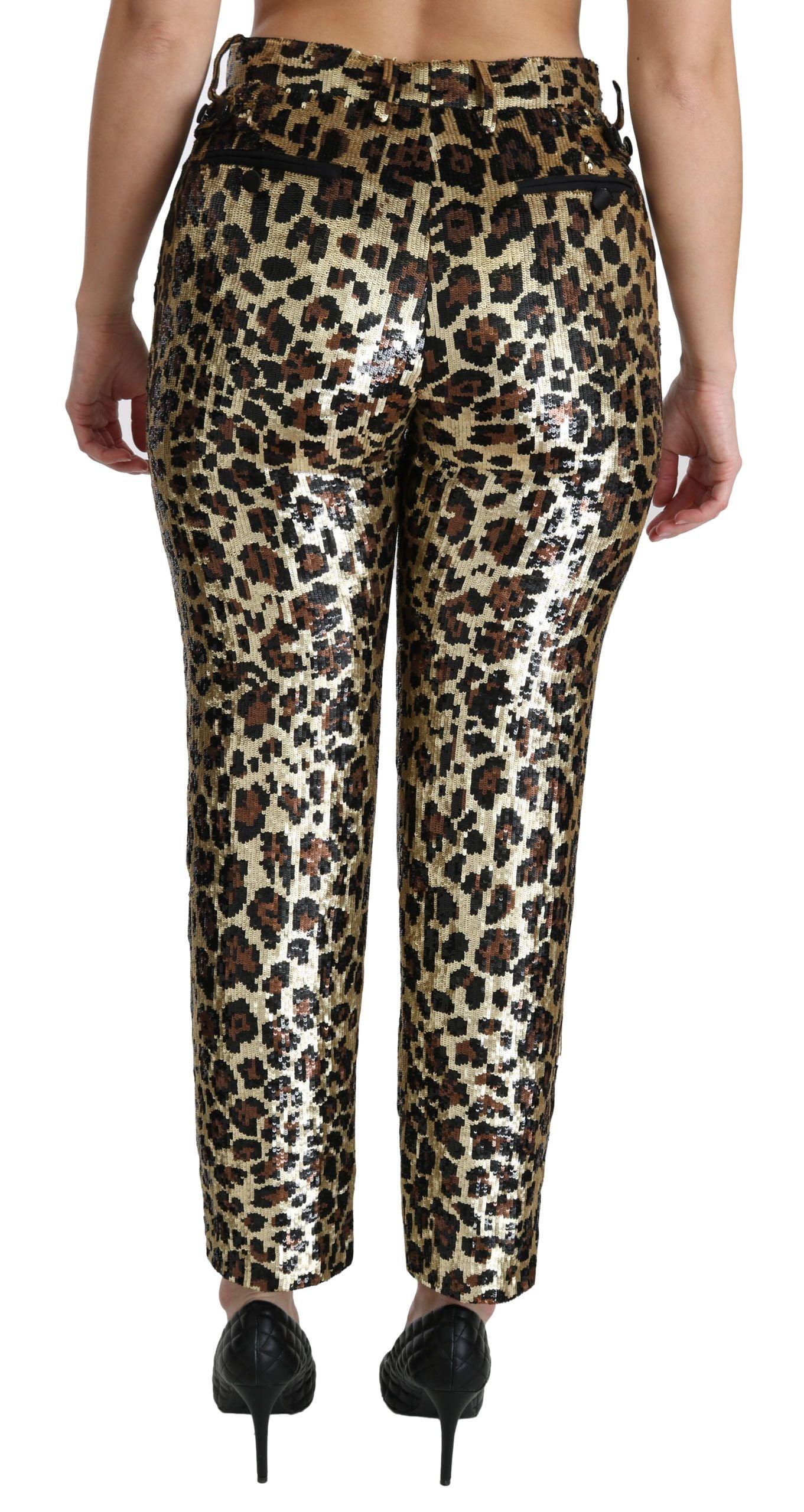 Dolce & Gabbana Brown Leopard Sequined High Waist Pants - Image 5