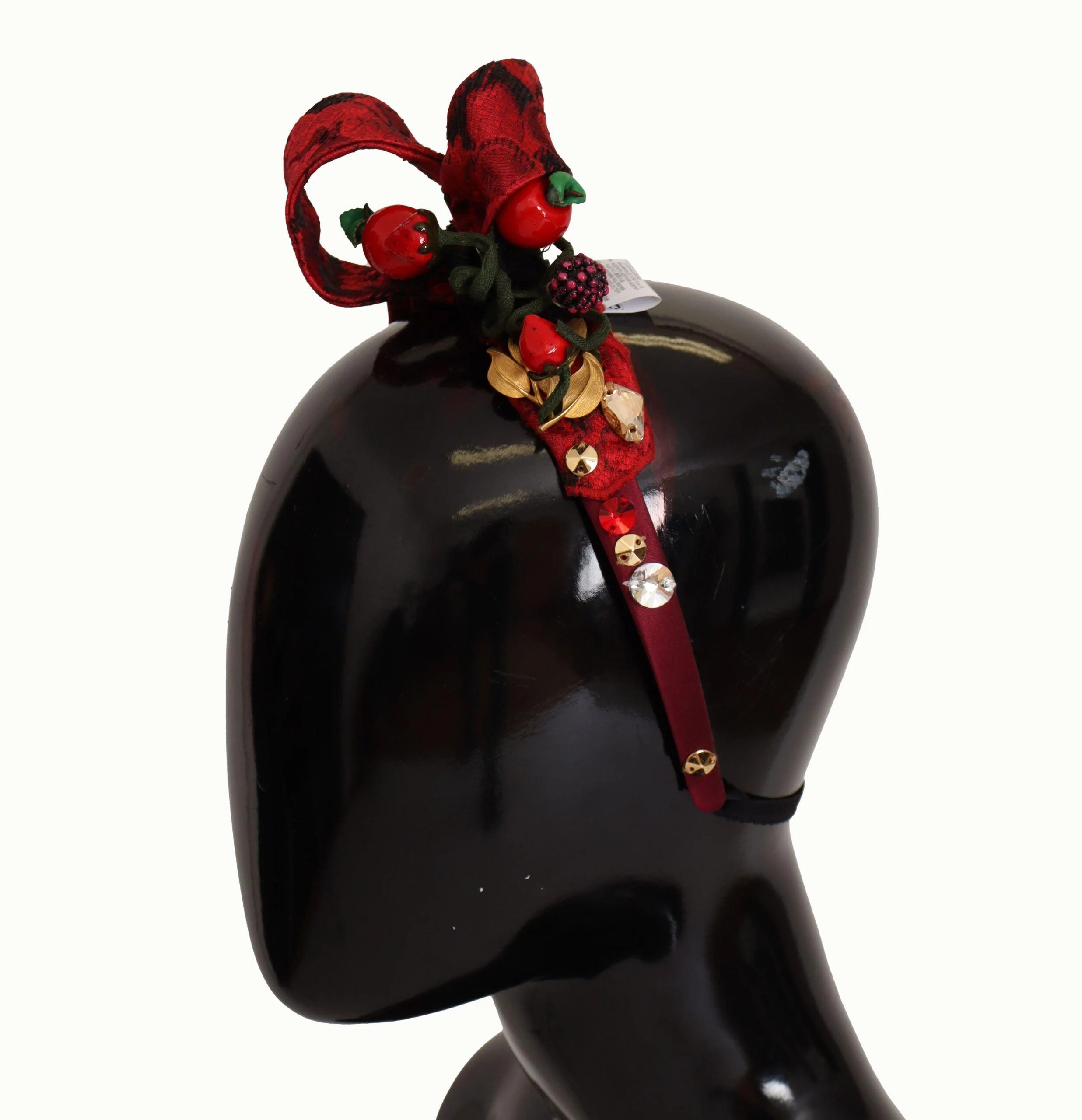 Dolce & Gabbana Cherry Silk Crystal Bow Logo Diadem Tiara Headband - Image 2