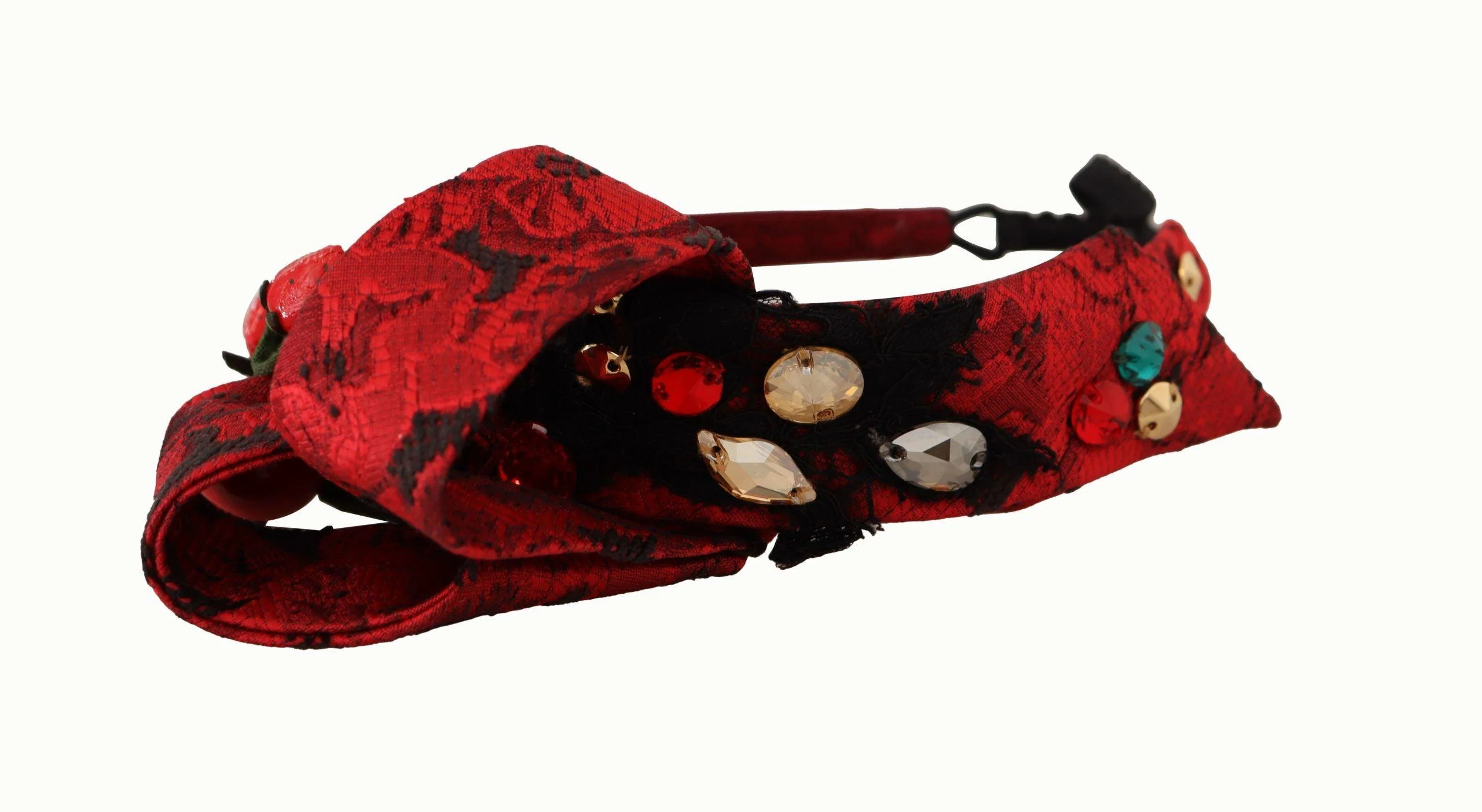 Dolce & Gabbana Cherry Silk Crystal Bow Logo Diadem Tiara Headband - Image 5