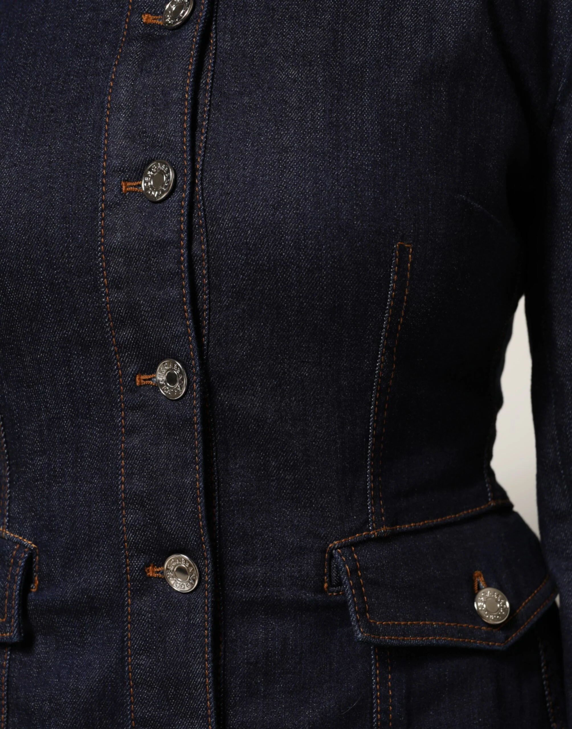 Dolce & Gabbana Dark Blue Collared Denim Jacket - Image 3