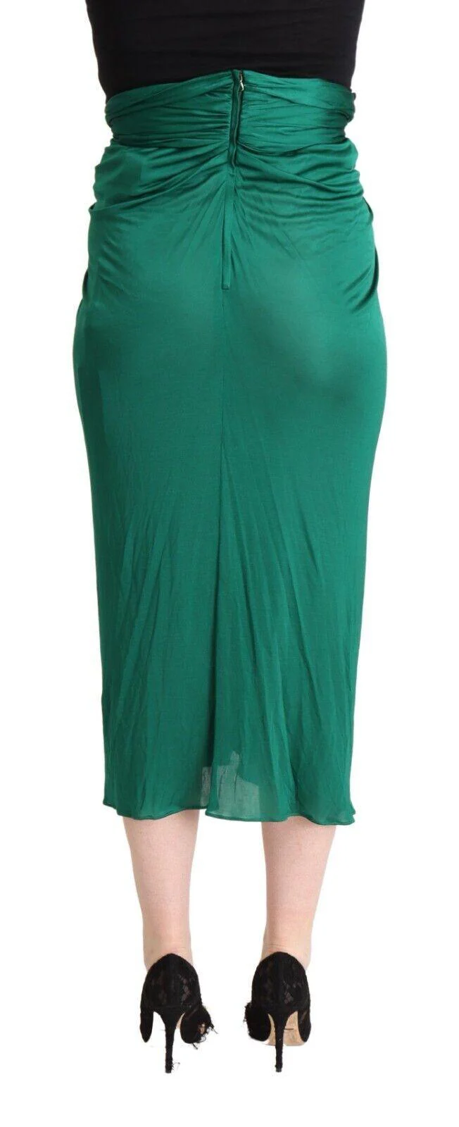 Dolce & Gabbana Dark Green High Waist Midi Pencil Cut Pleated Skirt - Image 3