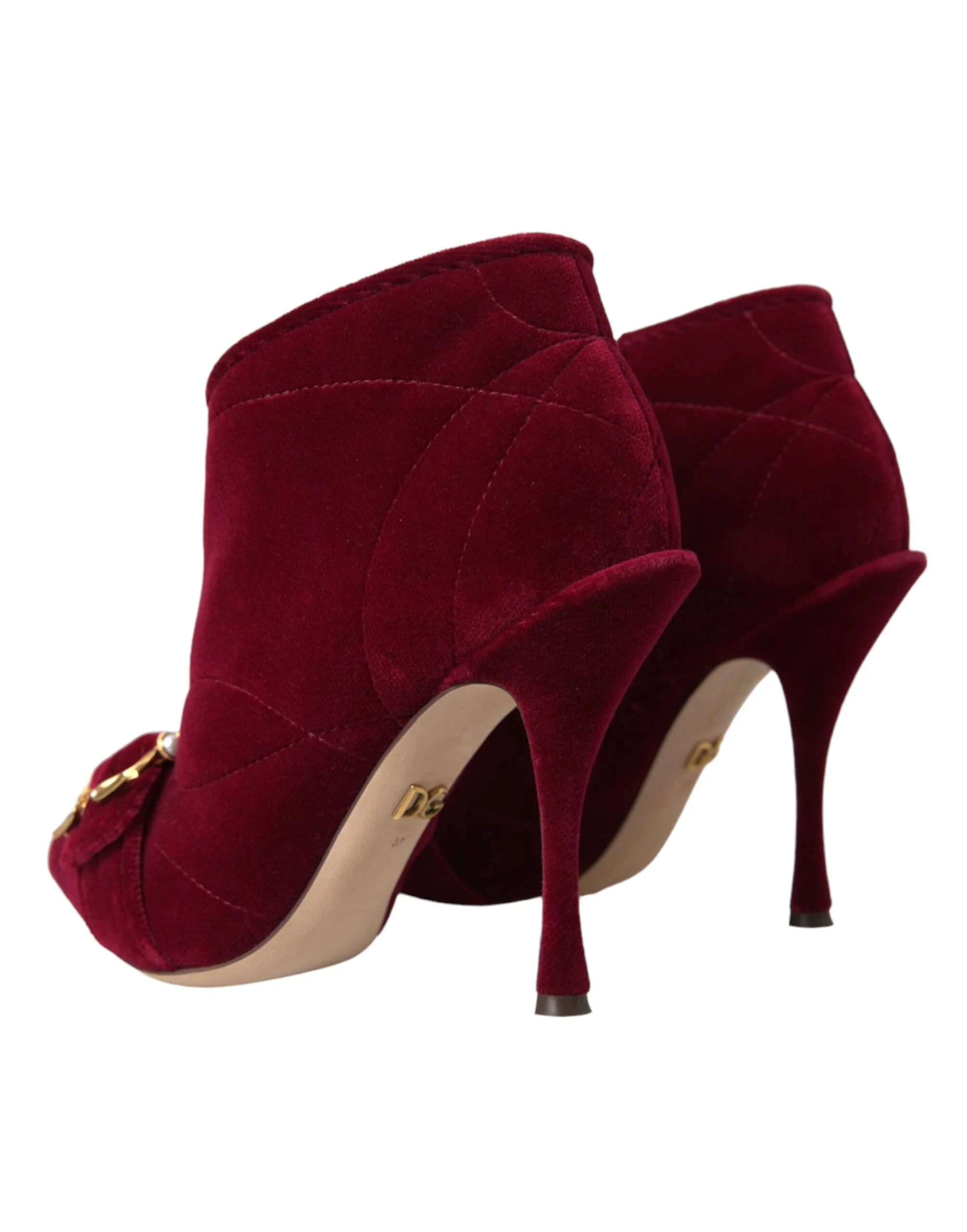 Dolce & Gabbana Dark Red Velvet Devotion Buckle Boots Shoes - Image 4