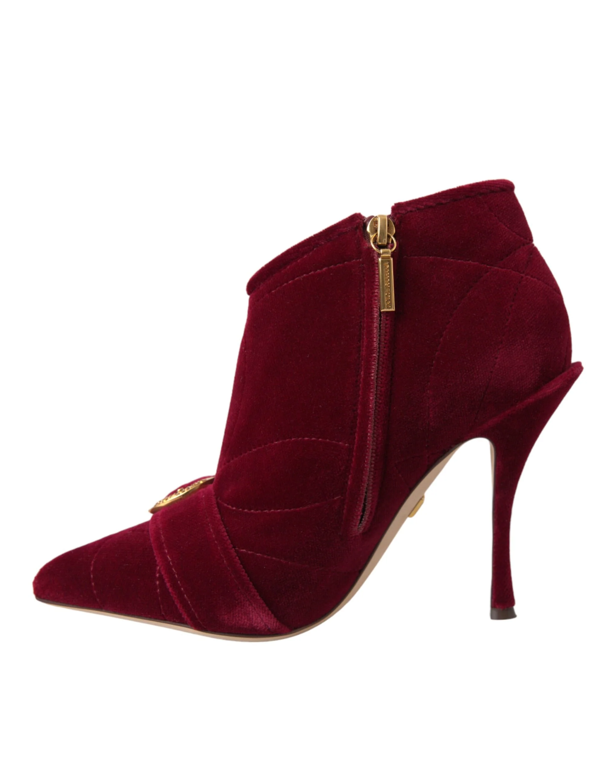 Dolce & Gabbana Dark Red Velvet Devotion Buckle Boots Shoes - Image 5