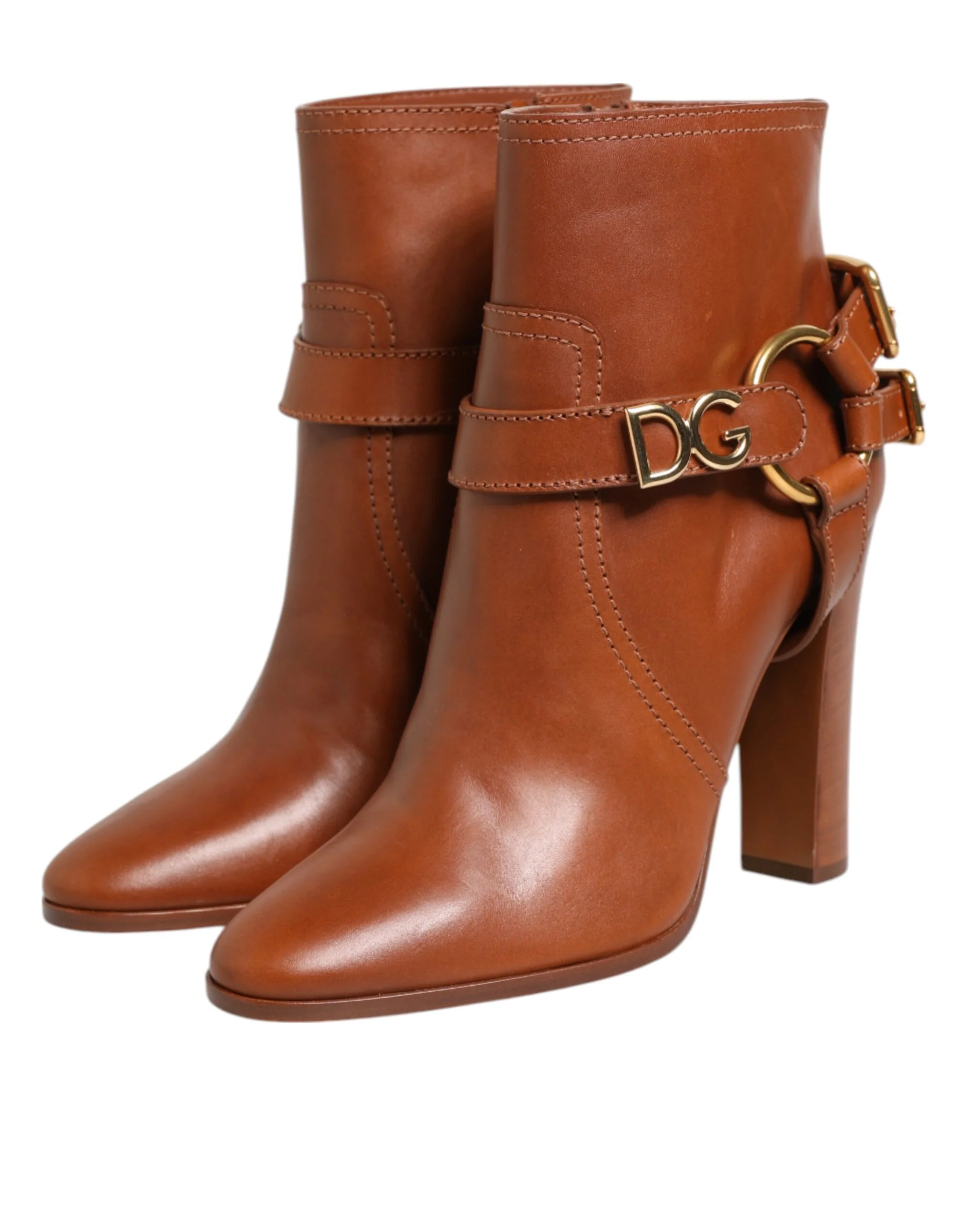 Dolce & Gabbana Brown Leather DG Buckle Ankle Boots - Image 7