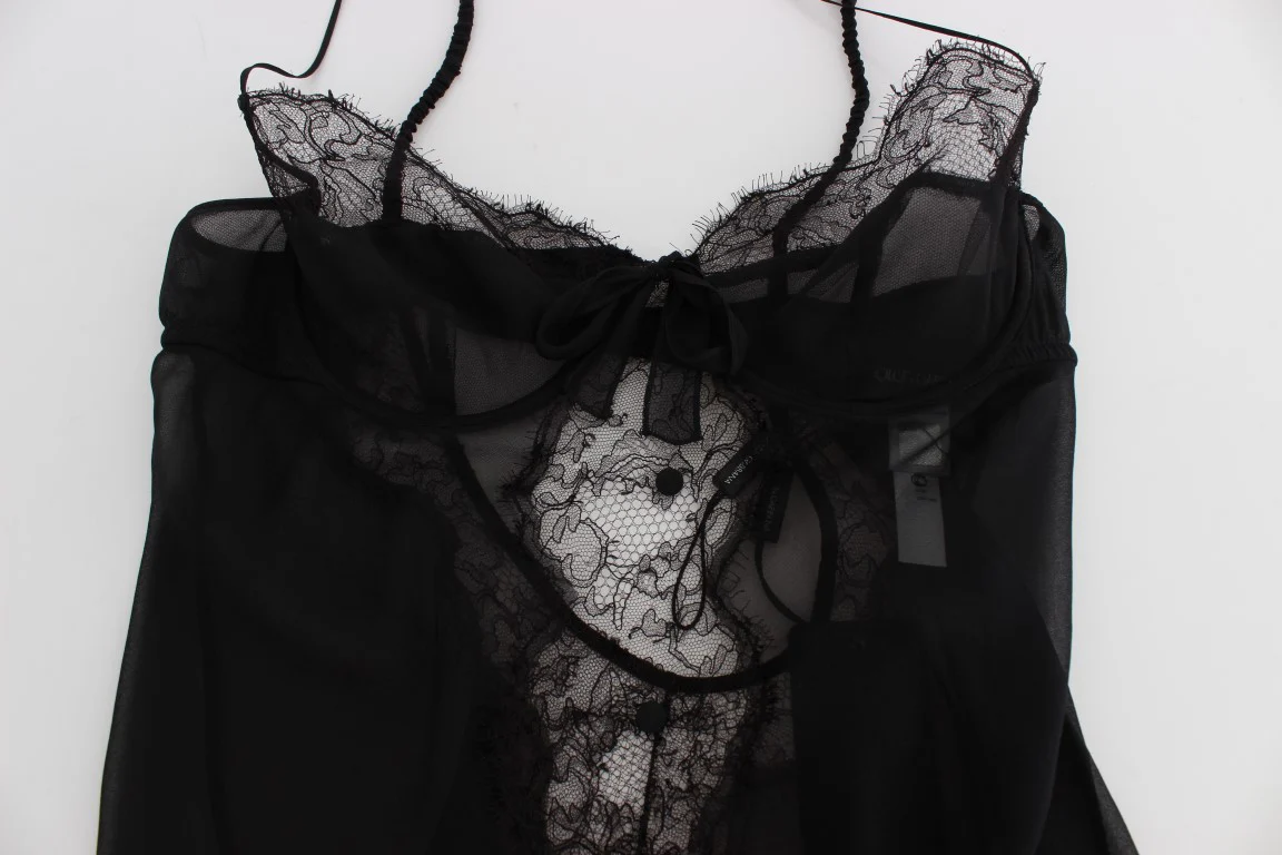 Dolce & Gabbana Elegant Black Silk Lace Lingerie Chemise - Image 5